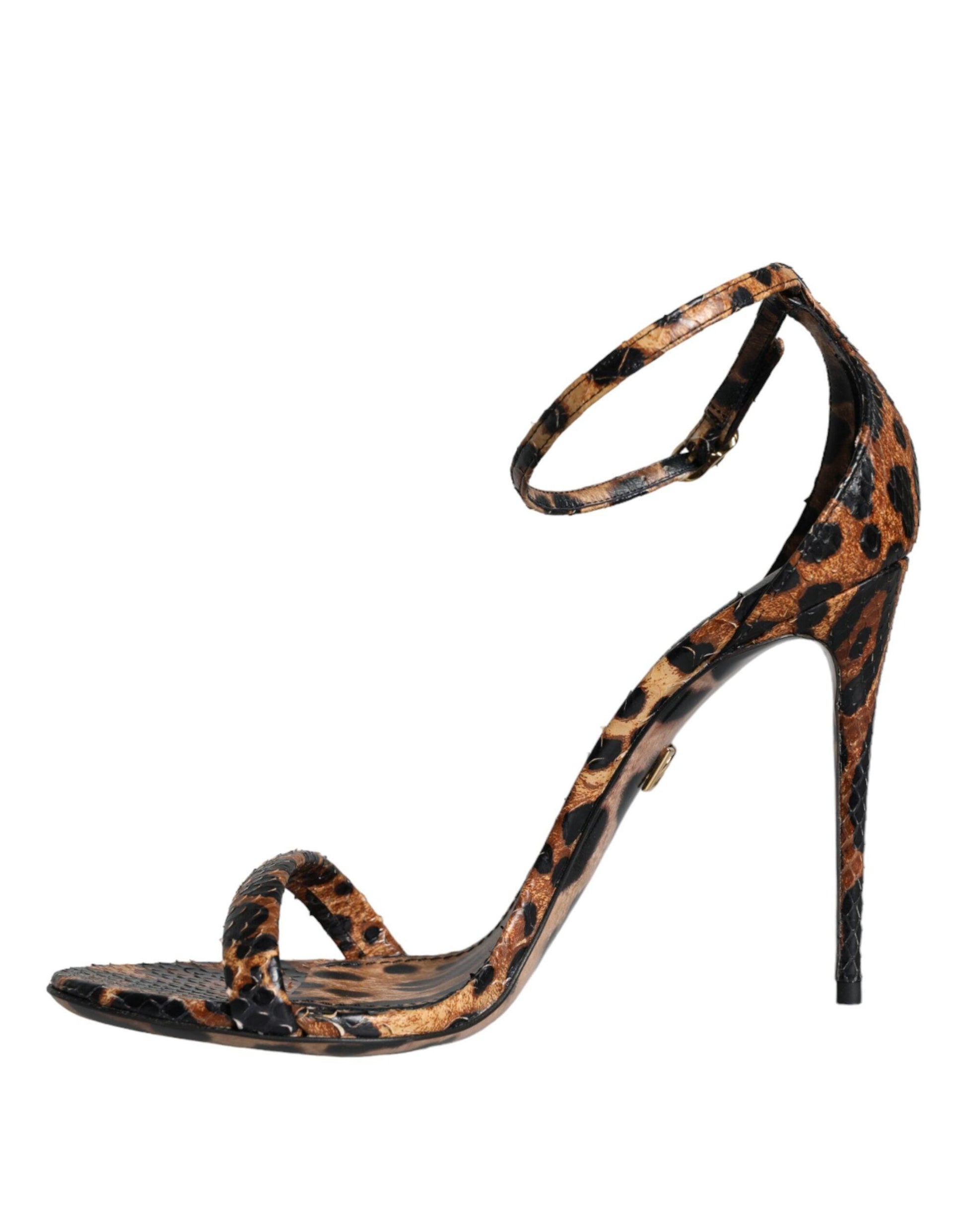 Dolce & Gabbana Brown Leopard Leather Ankle Strap Sandals Shoes - Arichezz.store