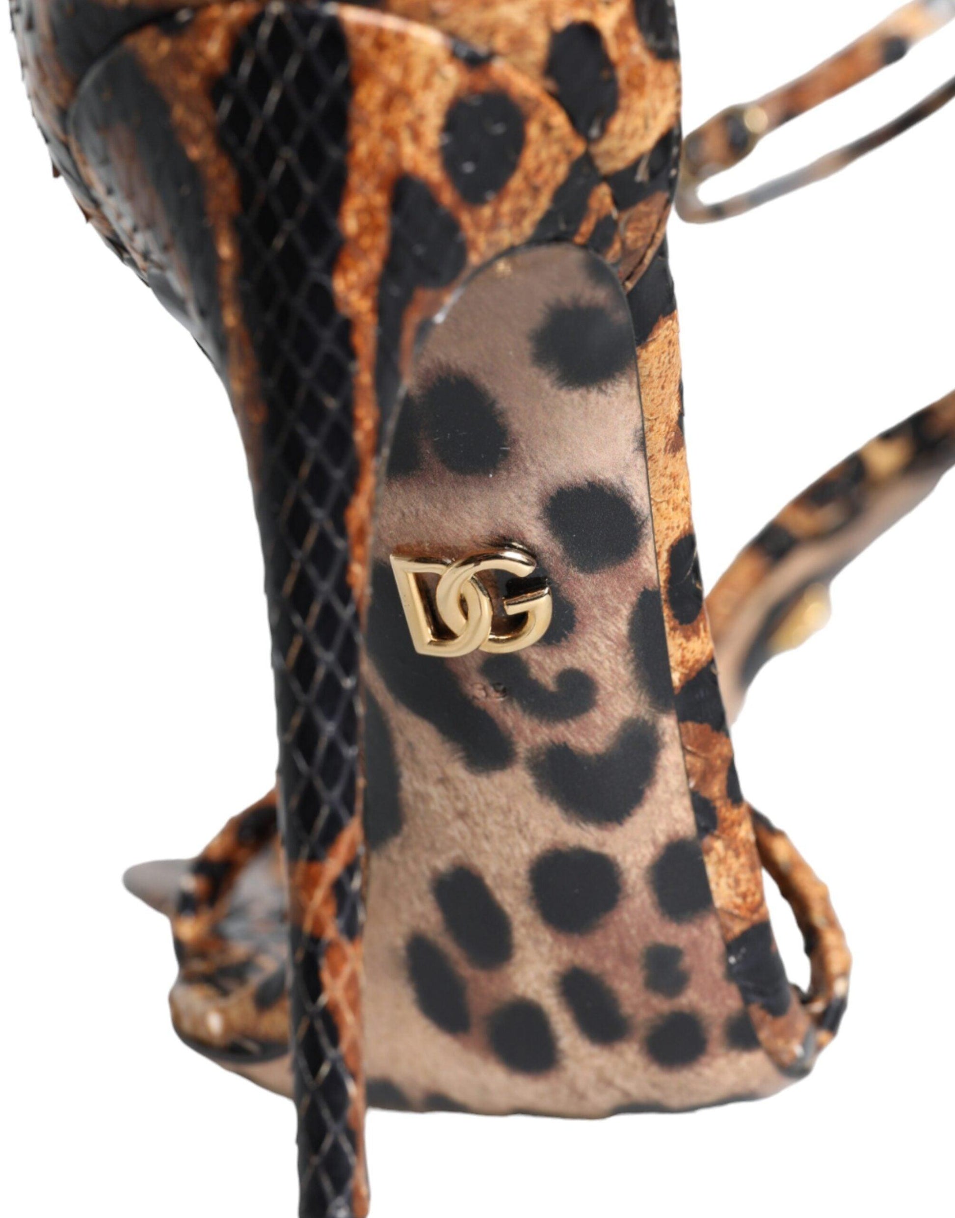 Dolce & Gabbana Brown Leopard Leather Ankle Strap Sandals Shoes - Arichezz.store