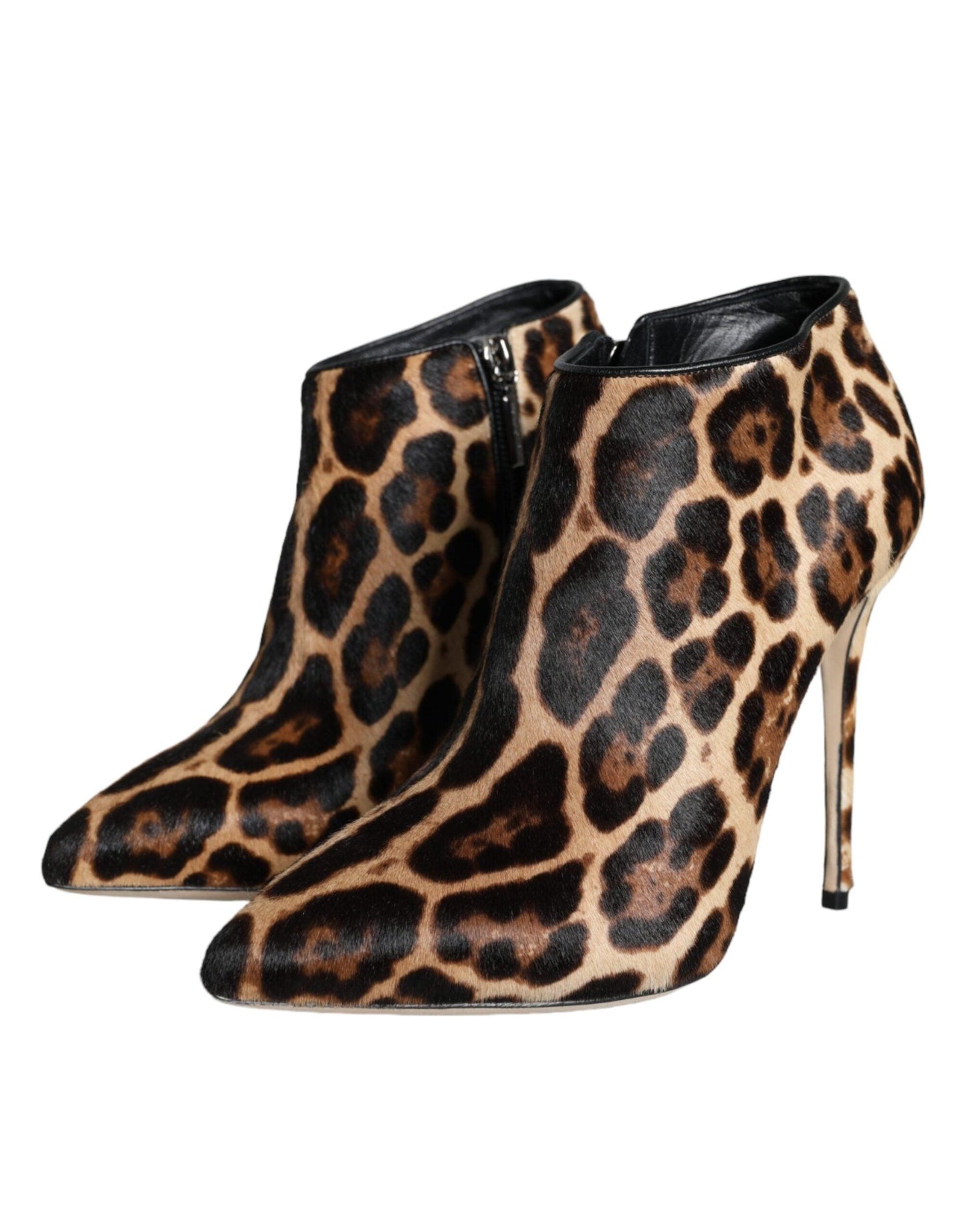 Dolce & Gabbana Brown Leopard Calf Fur Heels Ankle Boots Shoes - Arichezz.store