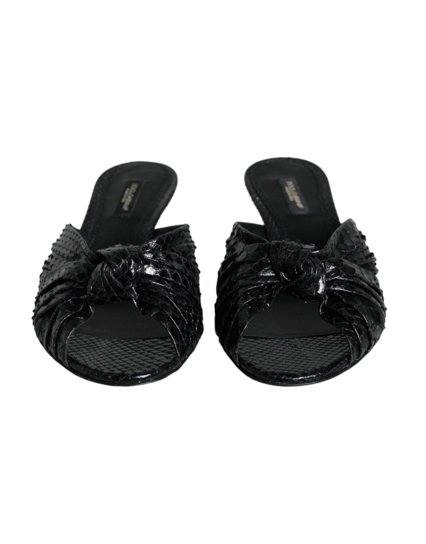 Dolce & Gabbana Black Leather Heels Slides Sandals Shoes - Arichezz.store