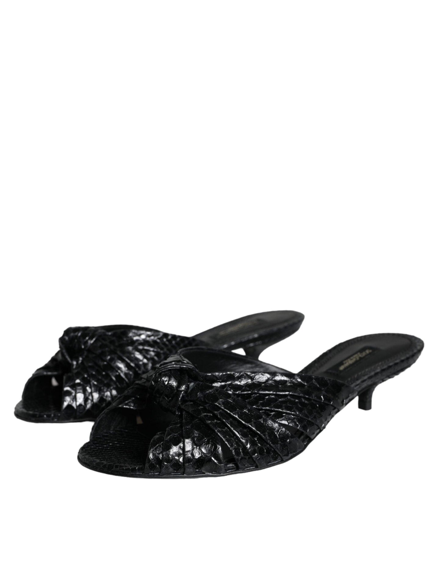 Dolce & Gabbana Black Leather Heels Slides Sandals Shoes - Arichezz.store