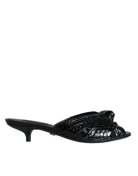 Dolce & Gabbana Black Leather Heels Slides Sandals Shoes - Arichezz.store