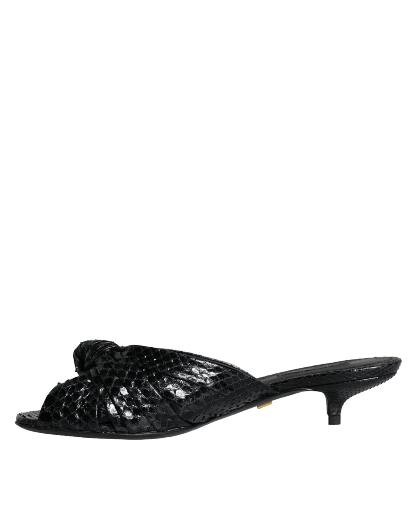 Dolce & Gabbana Black Leather Heels Slides Sandals Shoes - Arichezz.store