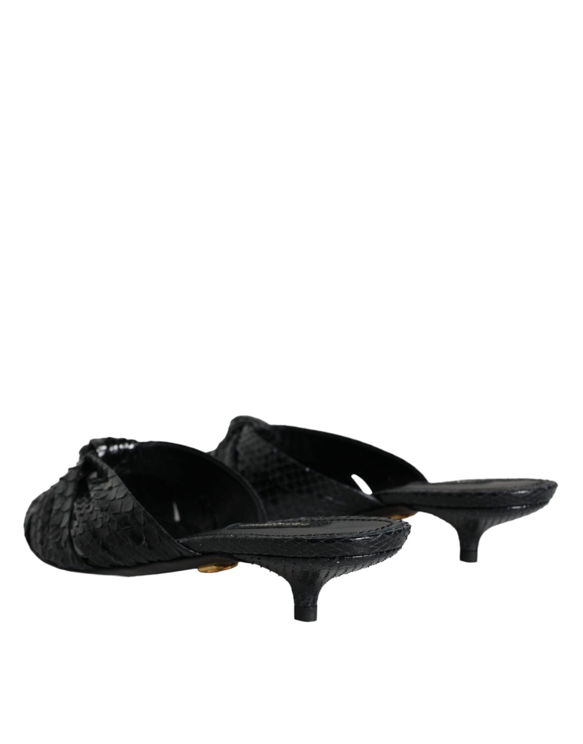 Dolce & Gabbana Black Leather Heels Slides Sandals Shoes - Arichezz.store