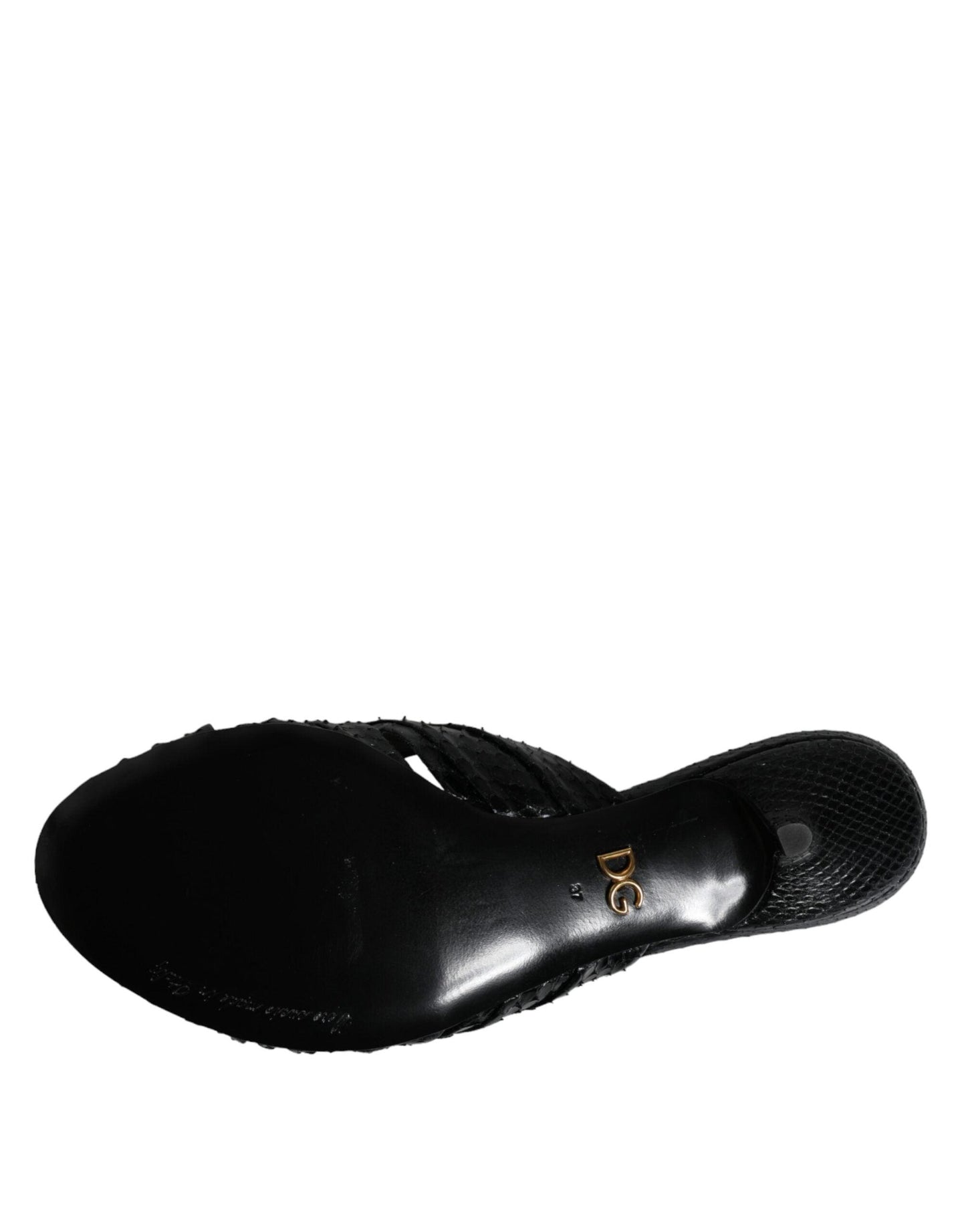 Dolce & Gabbana Black Leather Heels Slides Sandals Shoes - Arichezz.store