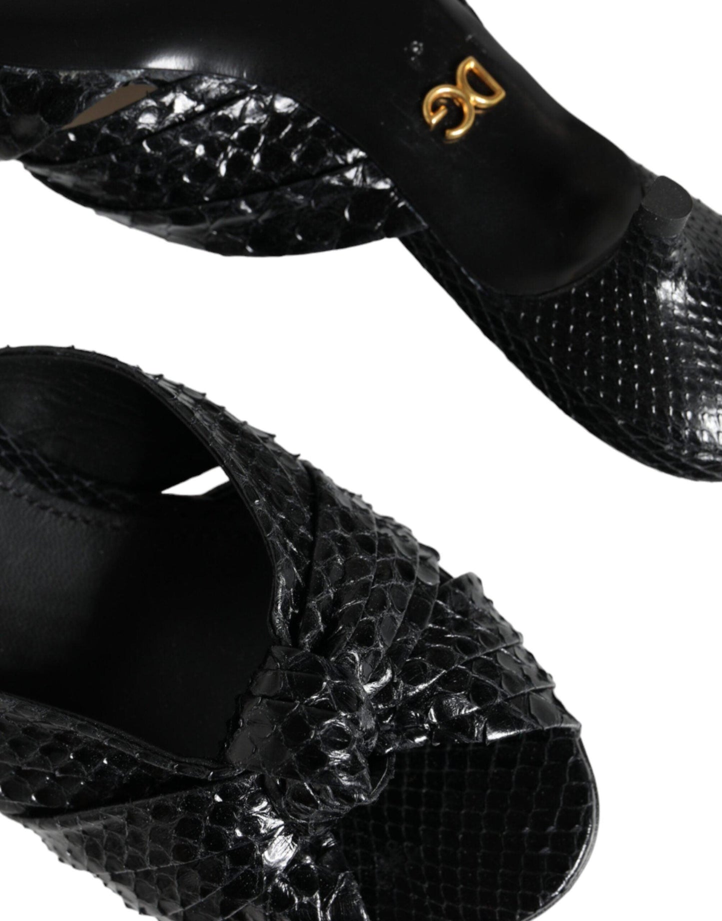 Dolce & Gabbana Black Leather Heels Slides Sandals Shoes - Arichezz.store