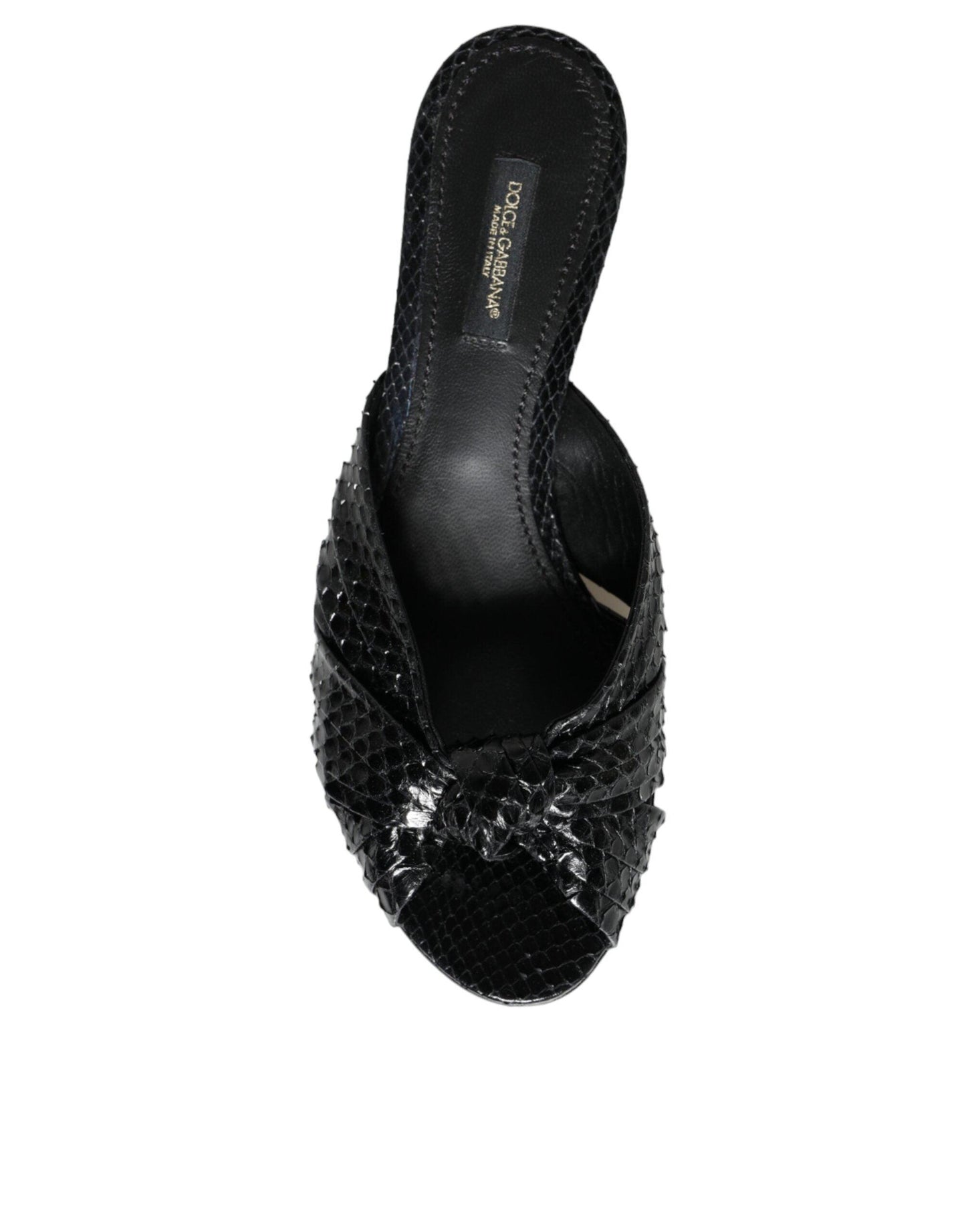 Dolce & Gabbana Black Leather Heels Slides Sandals Shoes - Arichezz.store