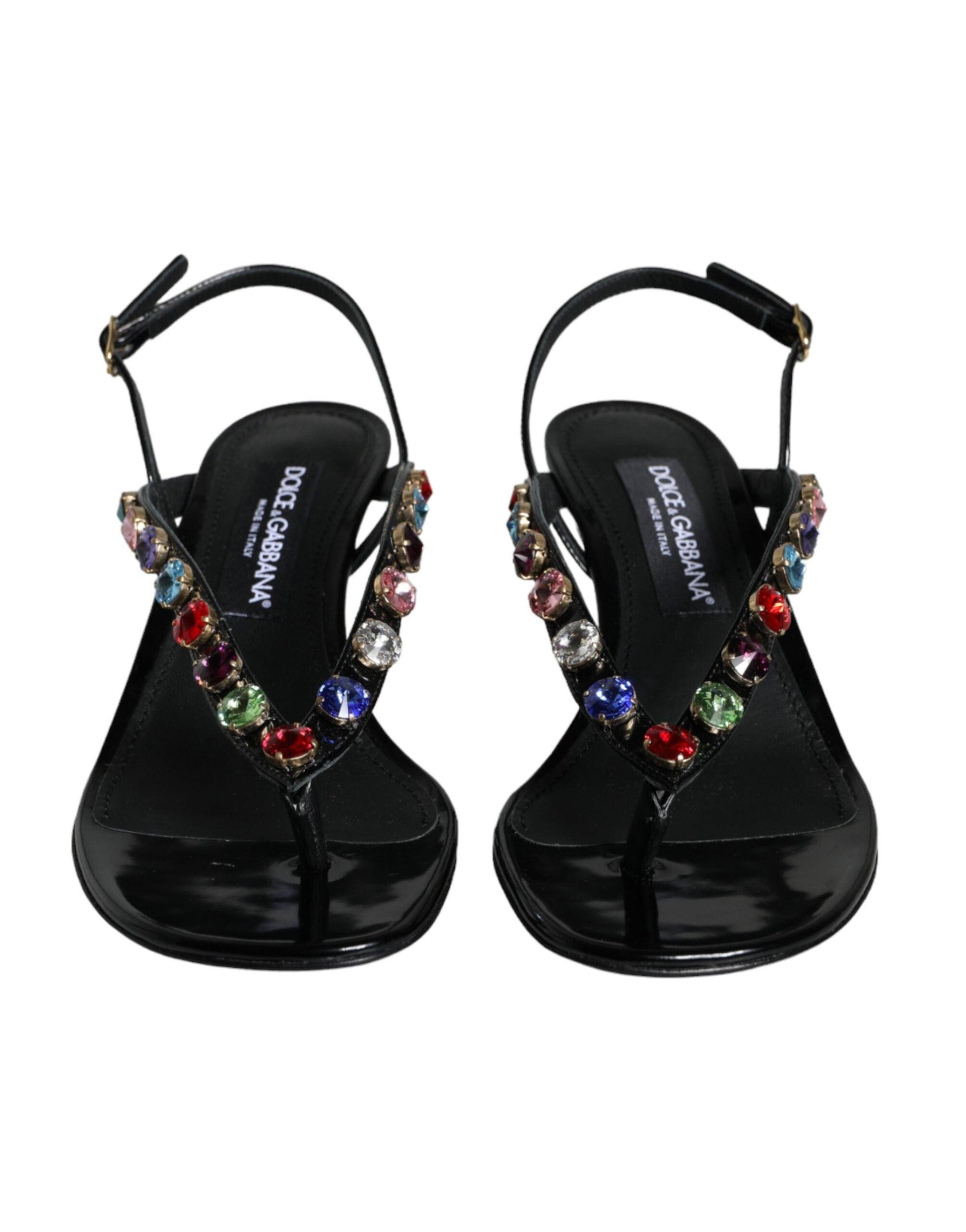 Dolce & Gabbana Black Leather Crystal Slingback Sandals Shoes - Arichezz.store