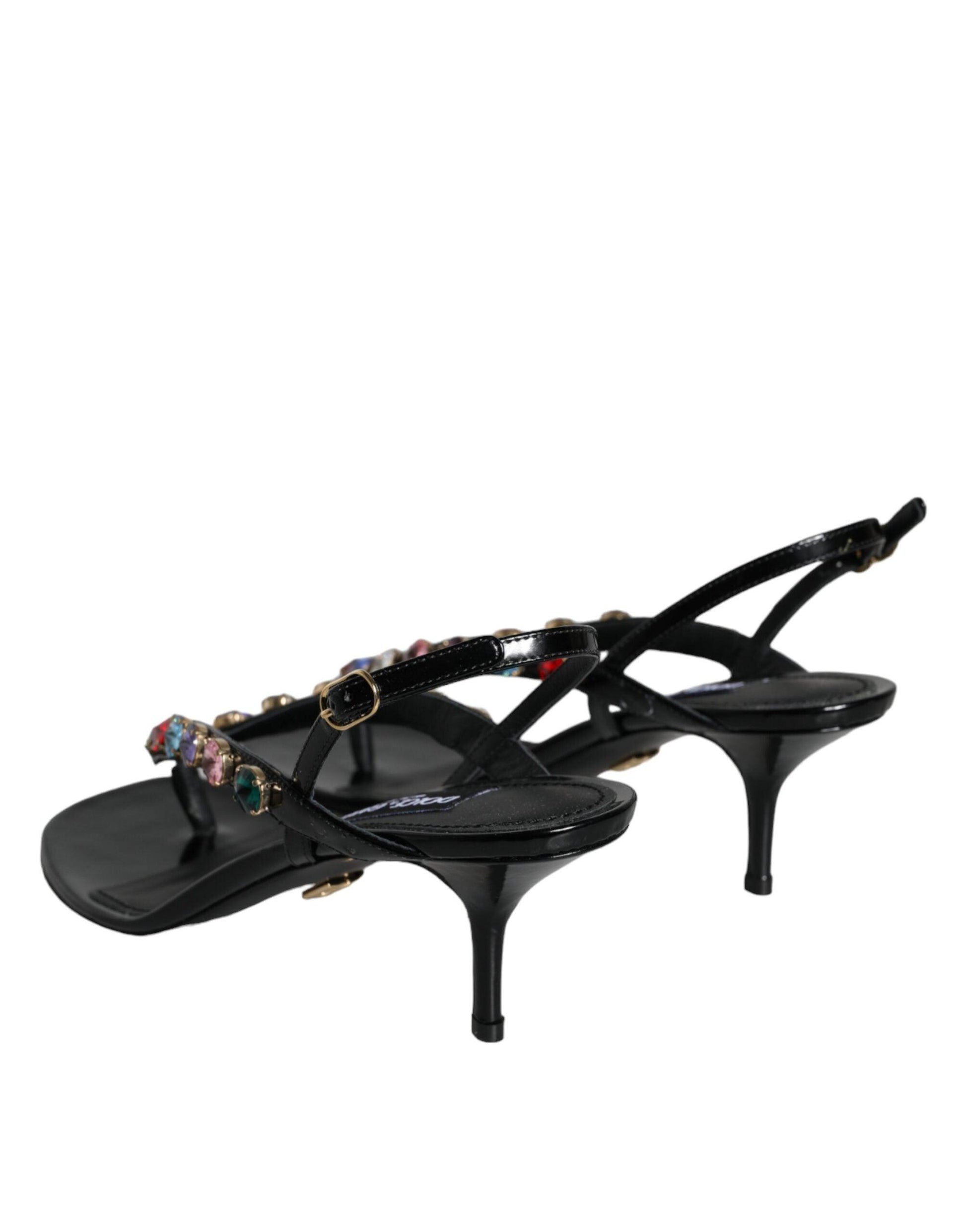 Dolce & Gabbana Black Leather Crystal Slingback Sandals Shoes - Arichezz.store