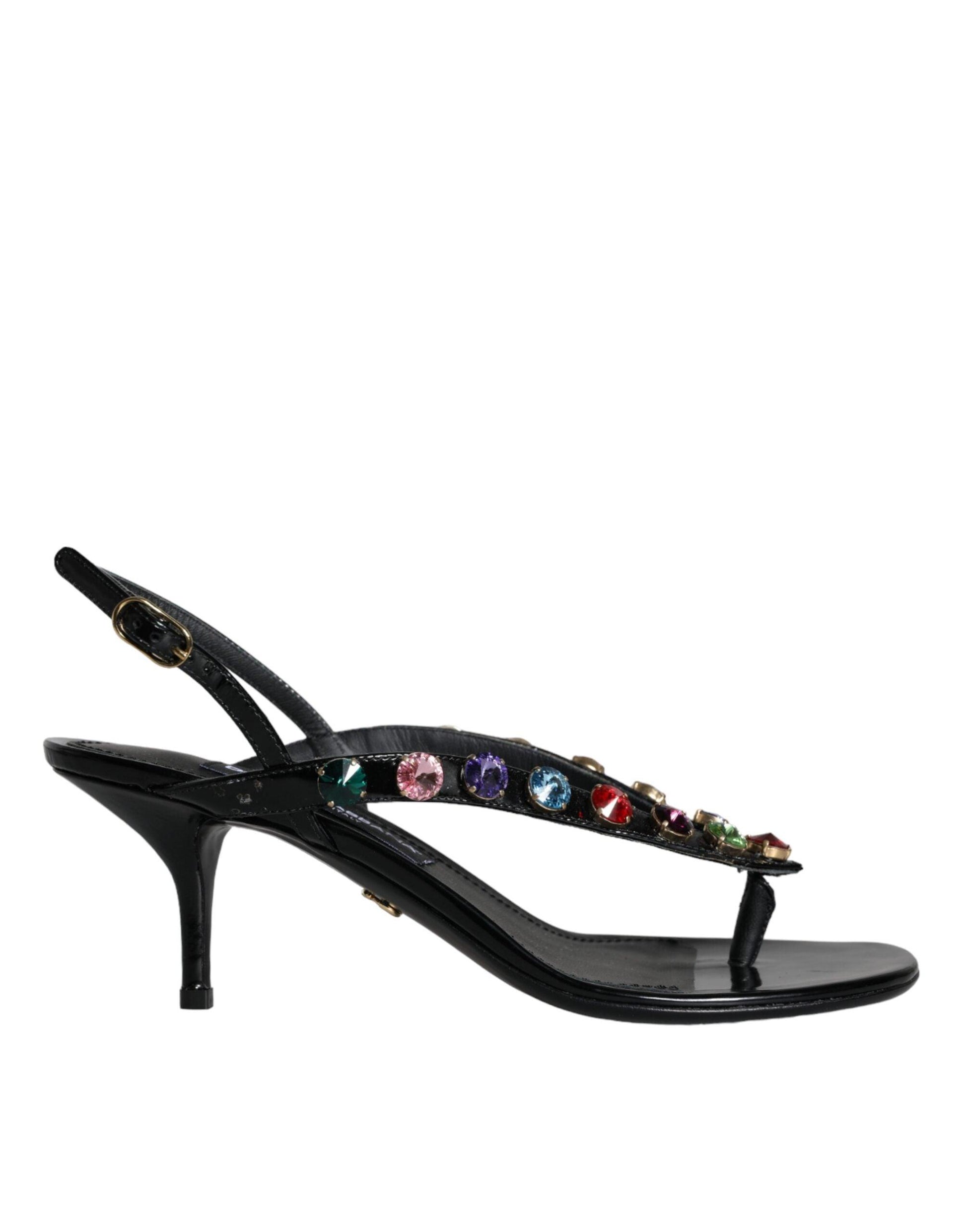 Dolce & Gabbana Black Leather Crystal Slingback Sandals Shoes - Arichezz.store