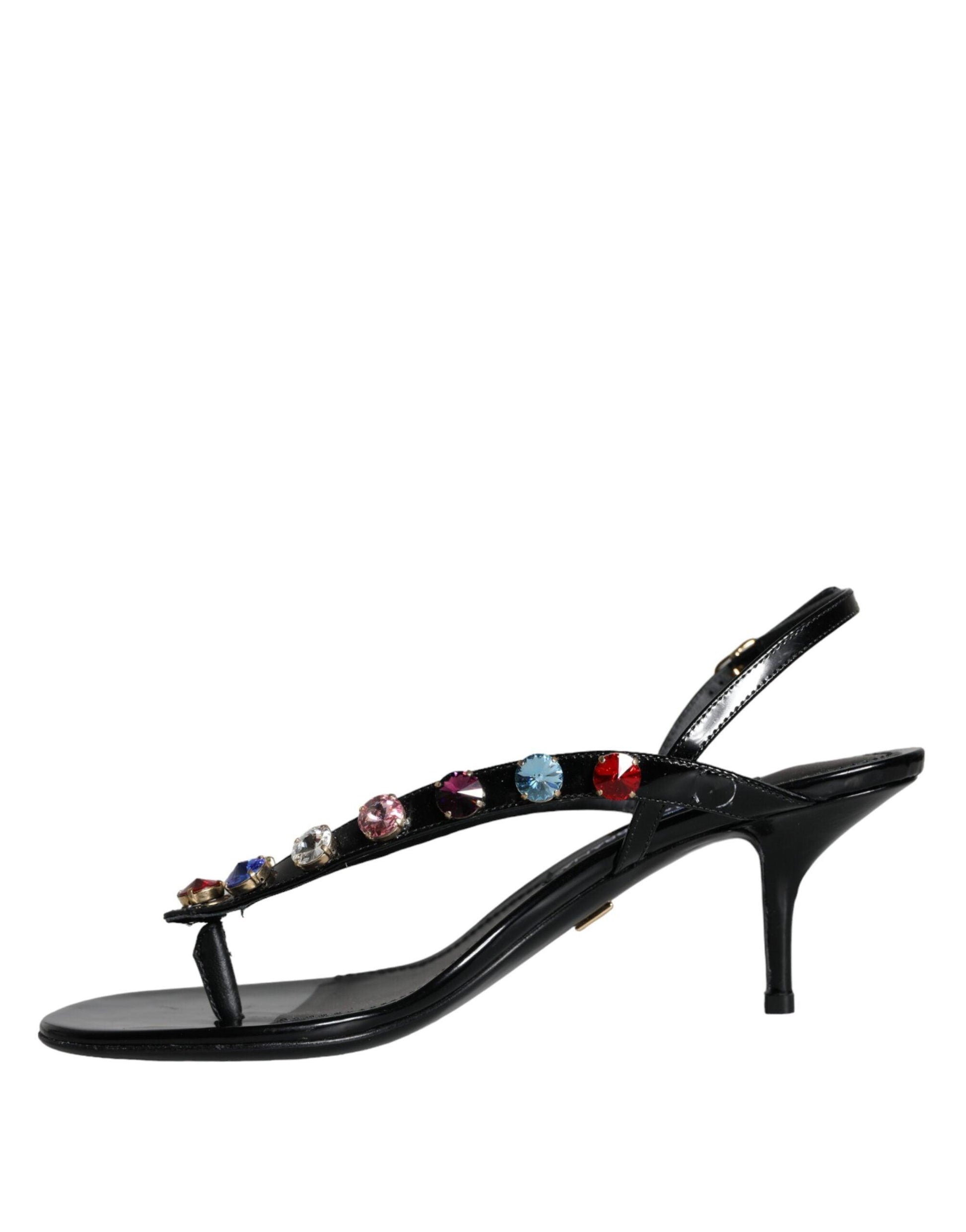 Dolce & Gabbana Black Leather Crystal Slingback Sandals Shoes - Arichezz.store