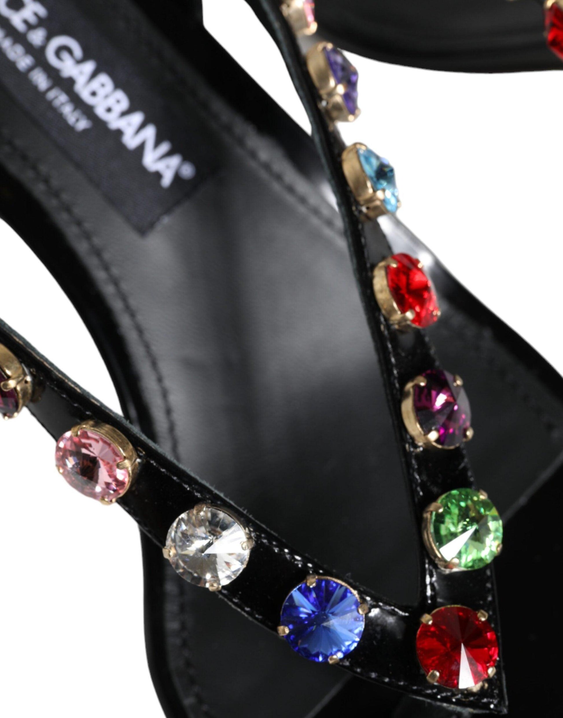 Dolce & Gabbana Black Leather Crystal Slingback Sandals Shoes - Arichezz.store