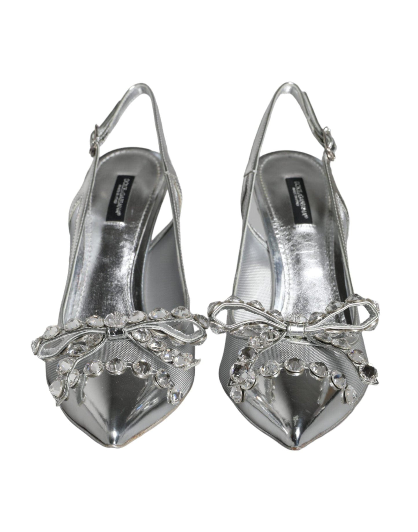 Dolce & Gabbana Silver Mesh Crystal Embellished Slingback Shoes - Arichezz.store