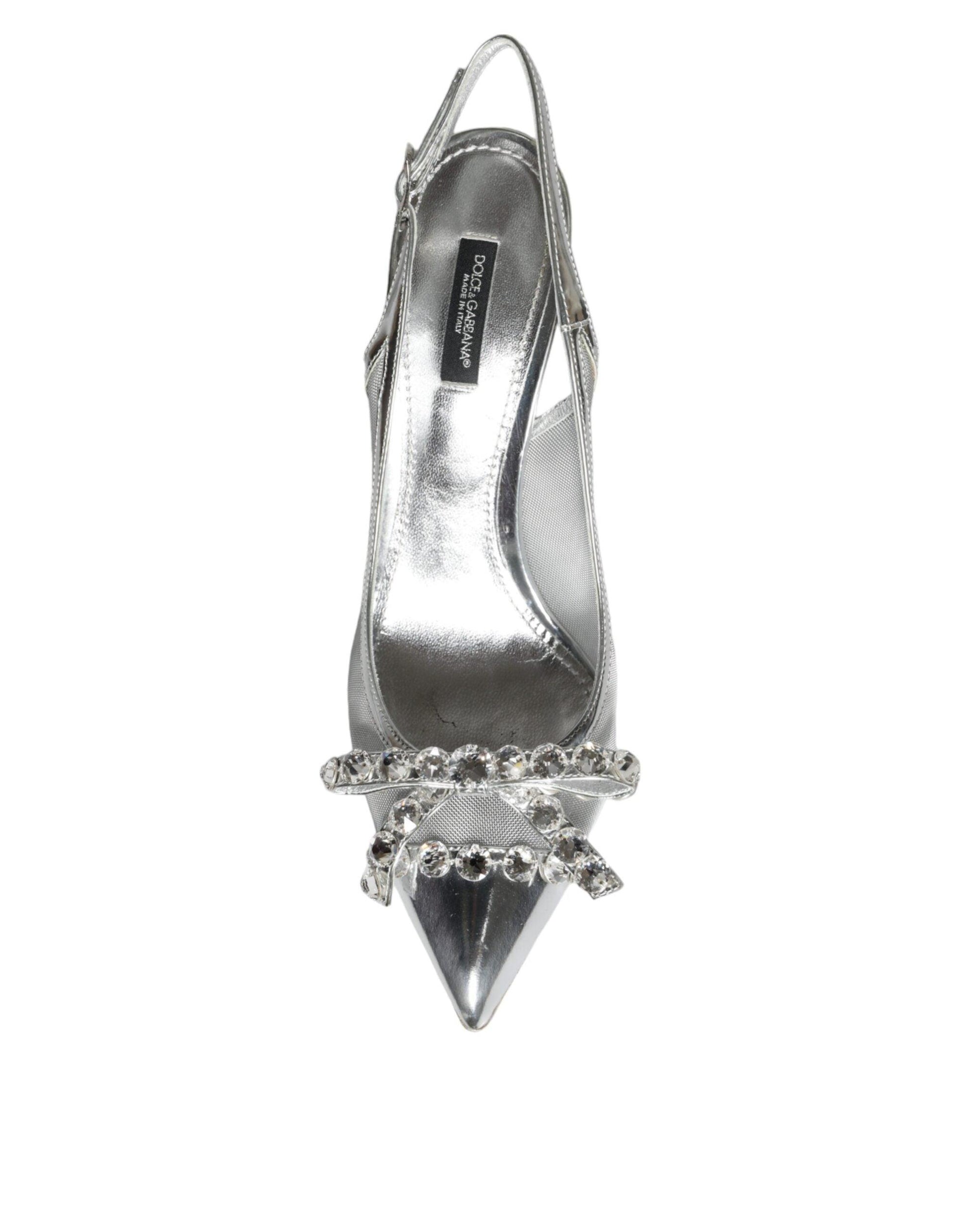 Dolce & Gabbana Silver Mesh Crystal Embellished Slingback Shoes - Arichezz.store