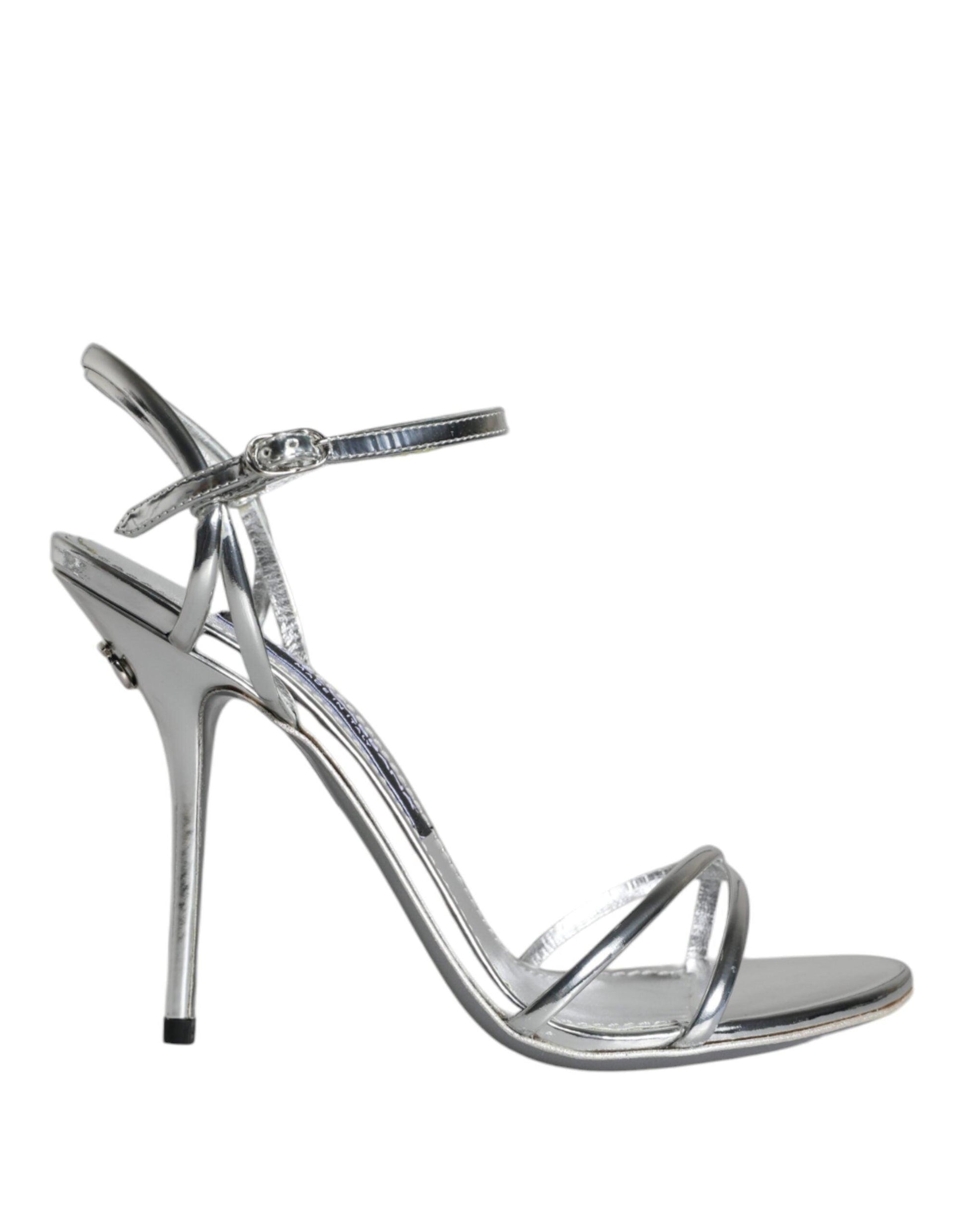 Dolce & Gabbana Silver KEIRA Leather AnkleStrap Sandals Shoes - Arichezz.store