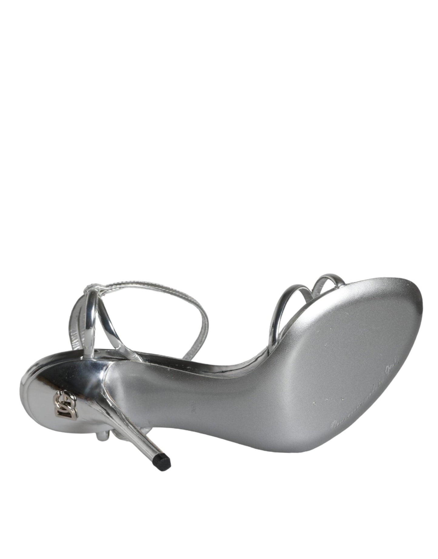 Dolce & Gabbana Silver KEIRA Leather AnkleStrap Sandals Shoes - Arichezz.store