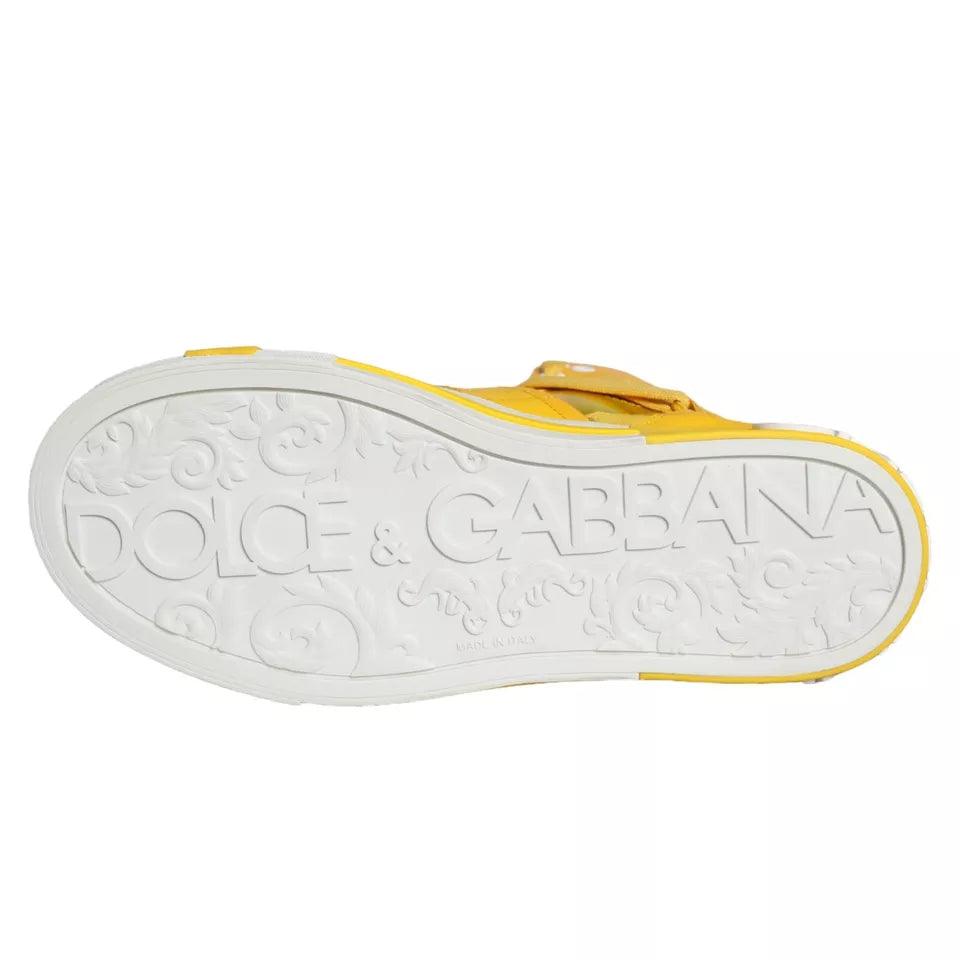 Dolce & Gabbana Yellow White Leather High Top Sneakers Shoes - Arichezz.store