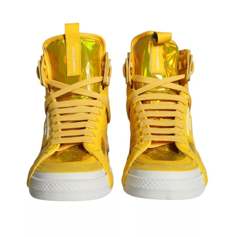 Dolce & Gabbana Yellow White Leather High Top Sneakers Shoes - Arichezz.store