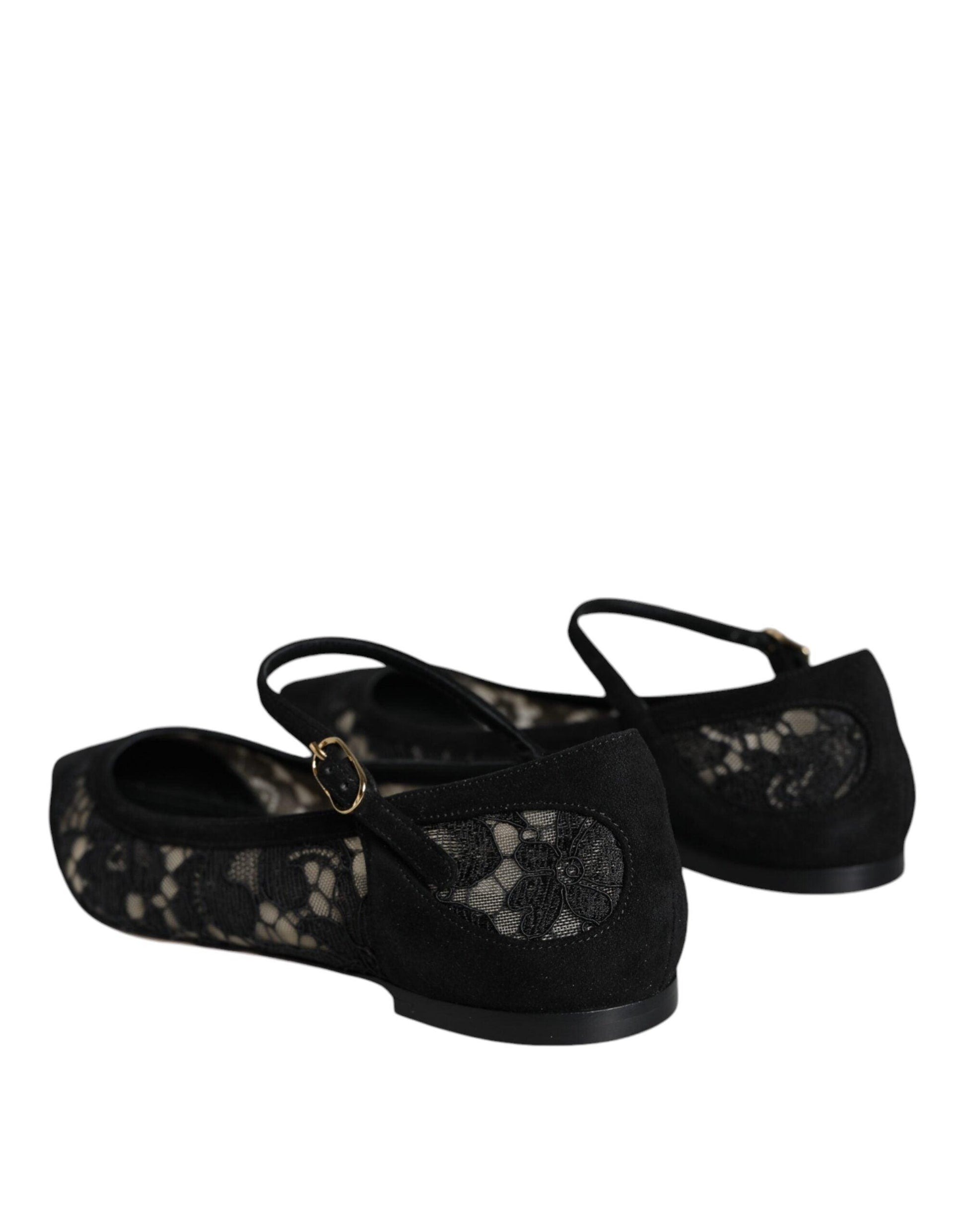 Dolce & Gabbana Black Taormina Lace Bellucci Flats Shoes - Arichezz.store