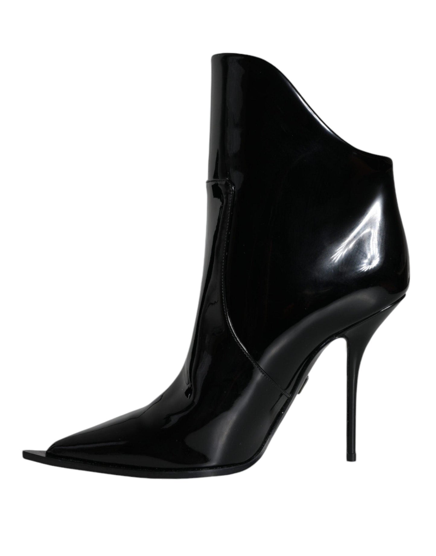 Dolce & Gabbana Black Patent Leather Pointed Ankle Boots Shoes - Arichezz.store