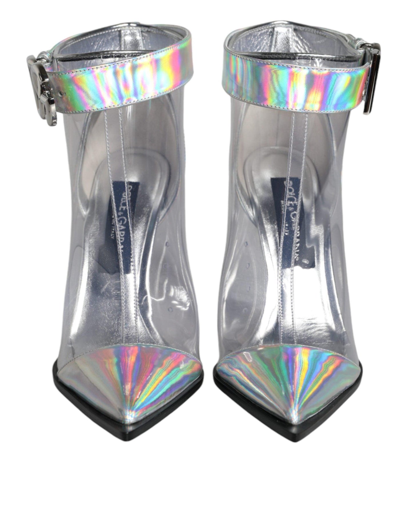 Dolce & Gabbana Silver Iridescent PVC Pointed Short Boots Shoes - Arichezz.store