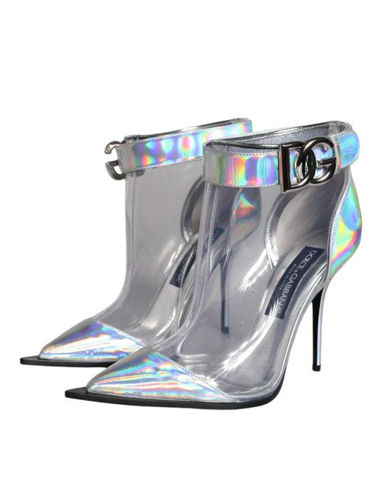 Dolce & Gabbana Silver Iridescent PVC Pointed Short Boots Shoes - Arichezz.store