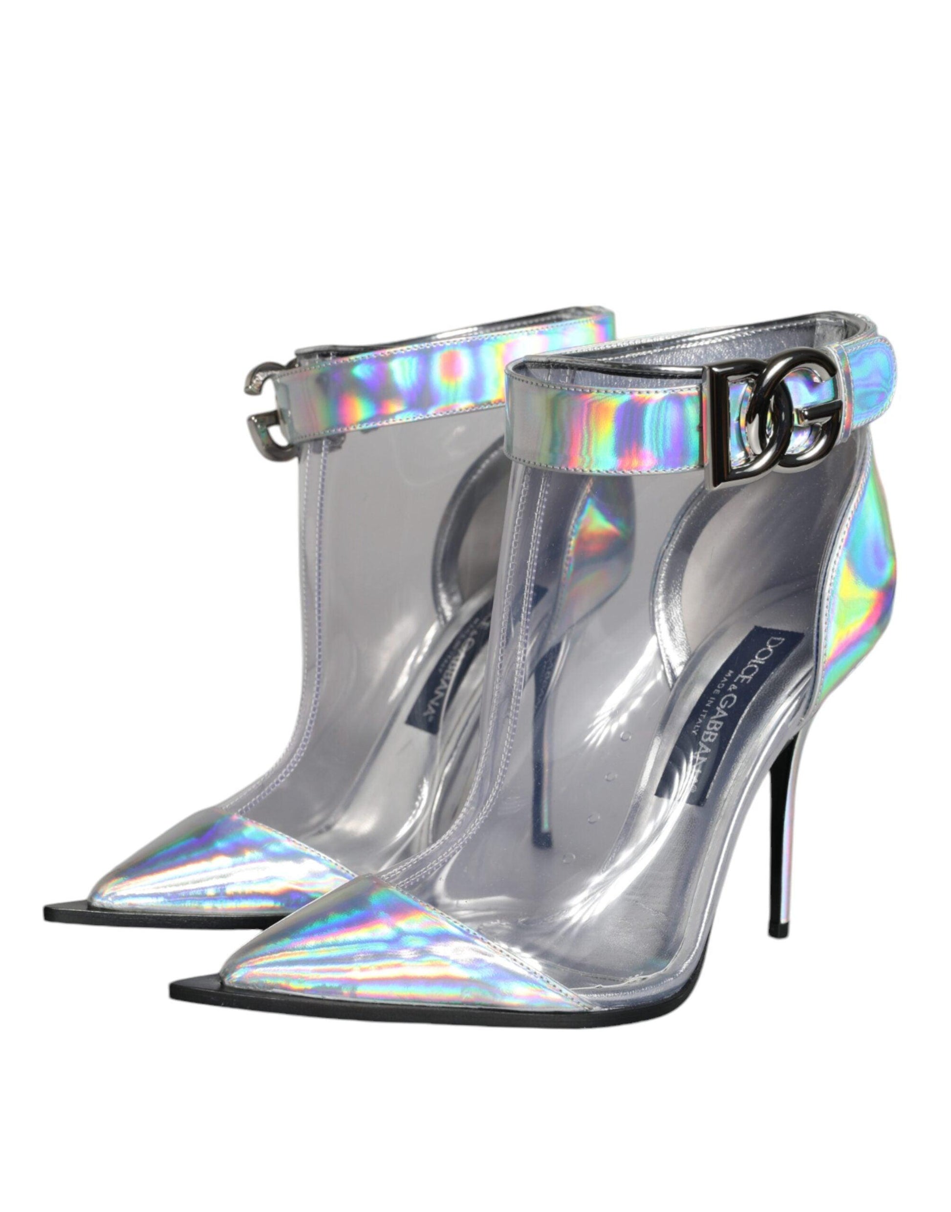 Dolce & Gabbana Silver Iridescent PVC Pointed Short Boots Shoes - Arichezz.store