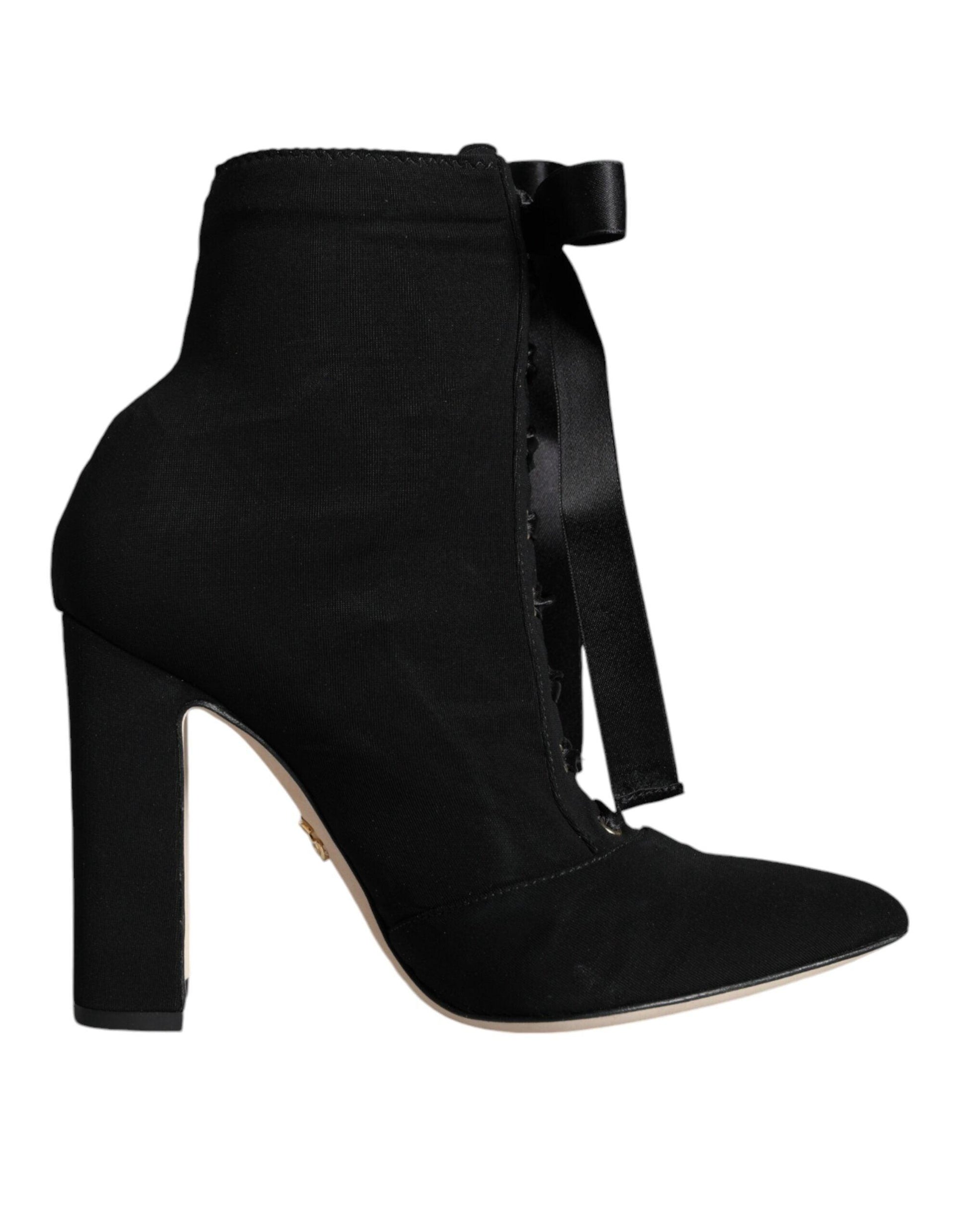 Dolce & Gabbana Black Jersey Stretch Ankle Booties Shoes - Arichezz.store