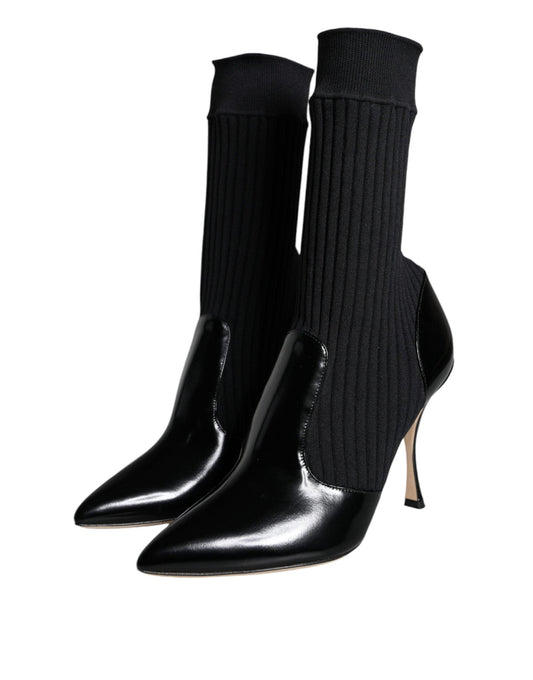 Dolce & Gabbana Black Stretch Stilettos Booties Socks Shoes - Arichezz.store