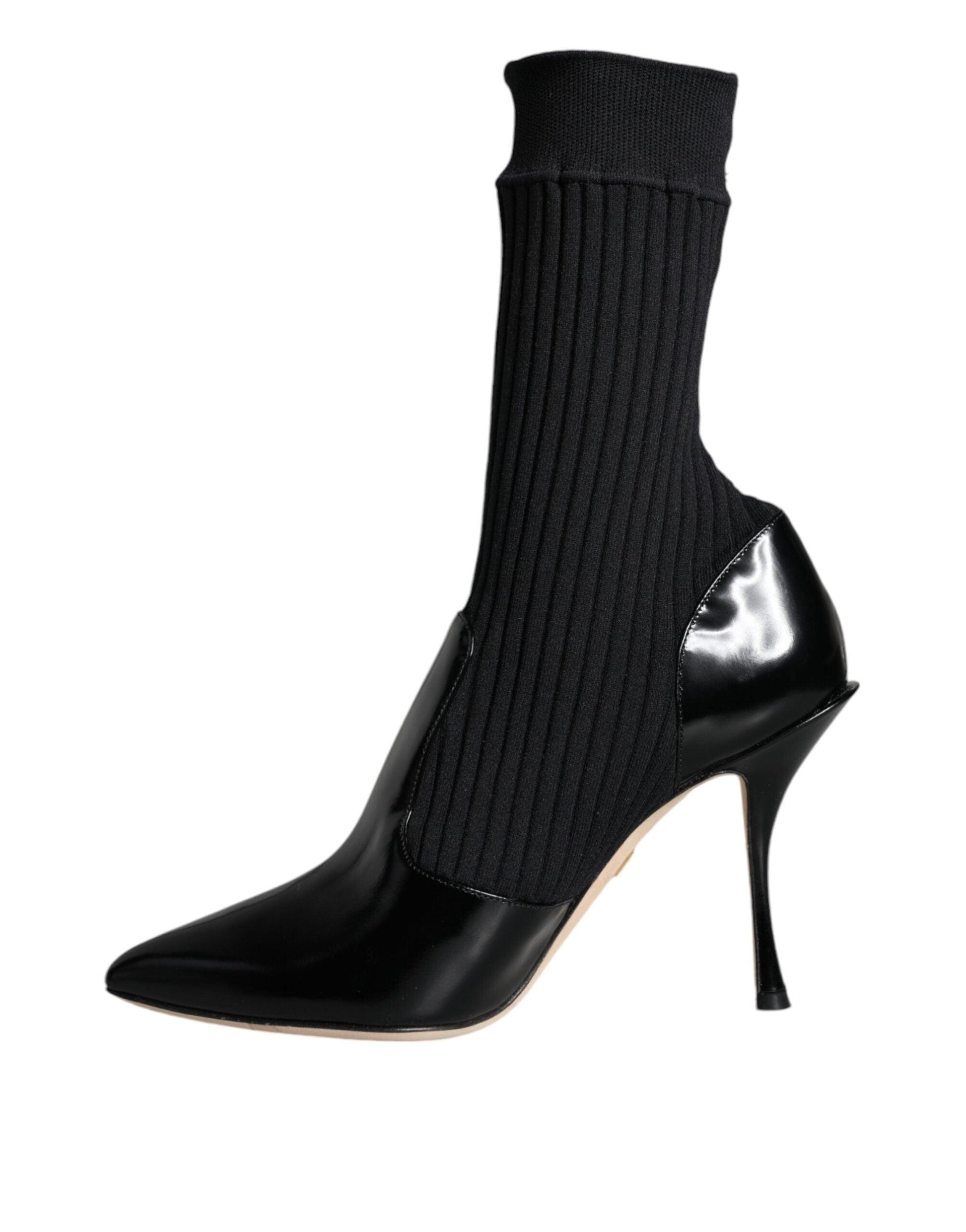 Dolce & Gabbana Black Stretch Stilettos Booties Socks Shoes - Arichezz.store