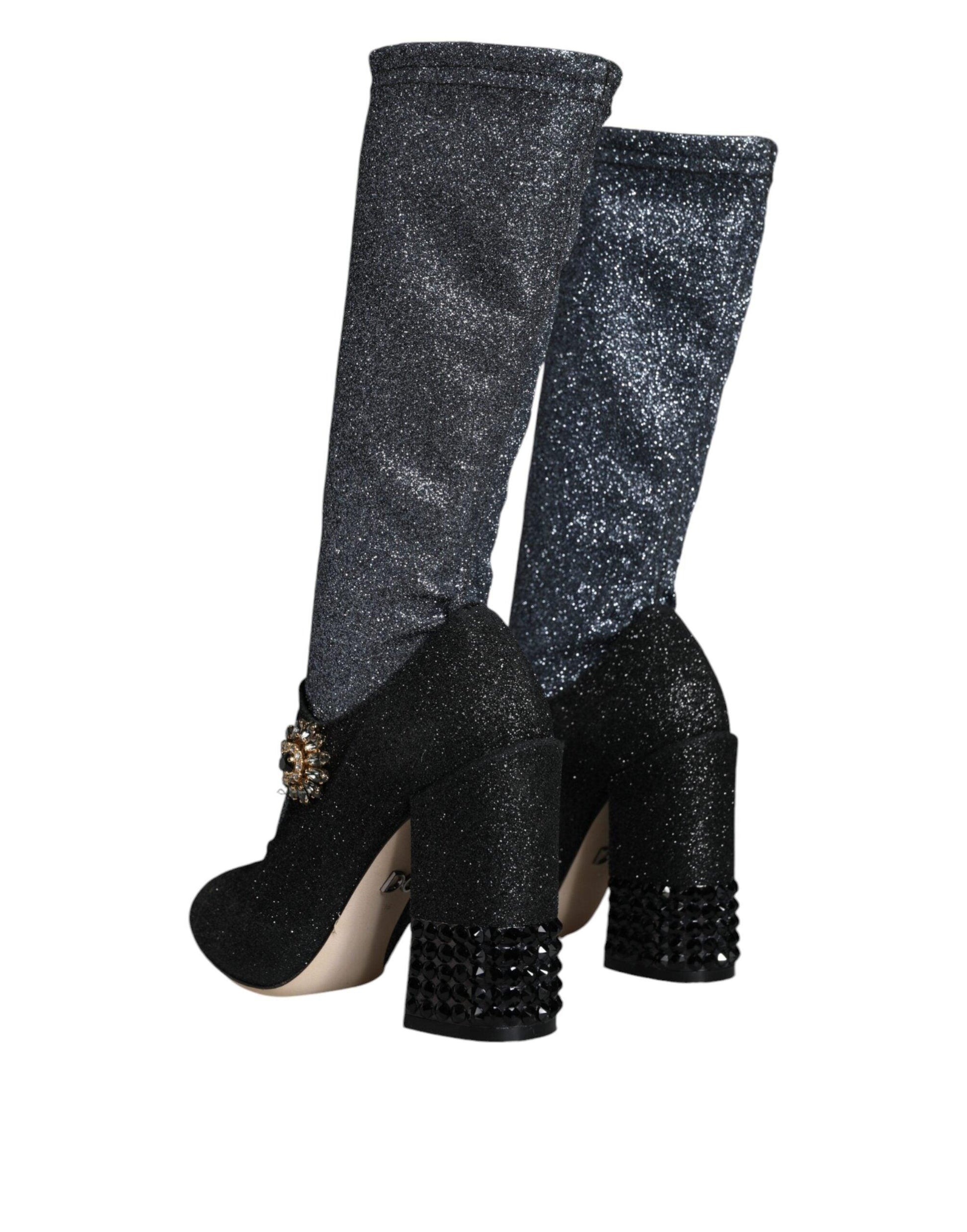 Dolce & Gabbana Black Crystal Mary Janes Booties Shoes - Arichezz.store