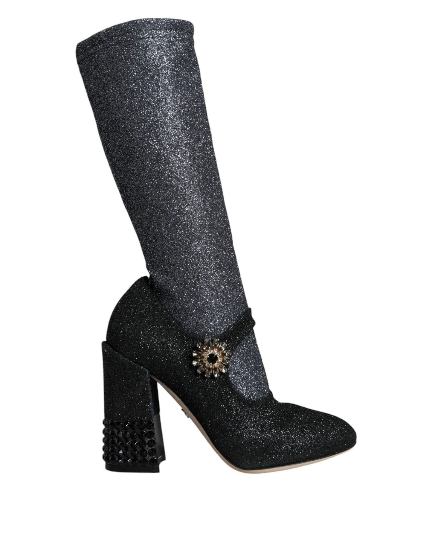 Dolce & Gabbana Black Crystal Mary Janes Booties Shoes - Arichezz.store