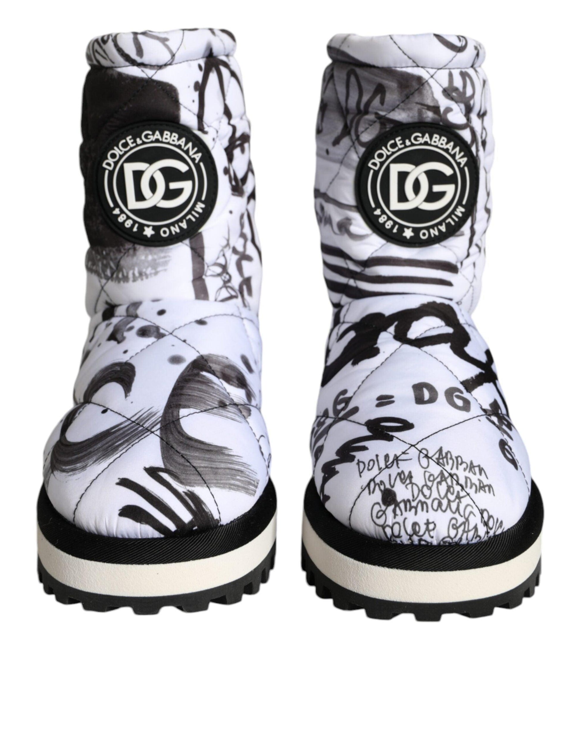 Dolce & Gabbana White Padded Logo Print Mid Calf Boots Shoes - Arichezz.store