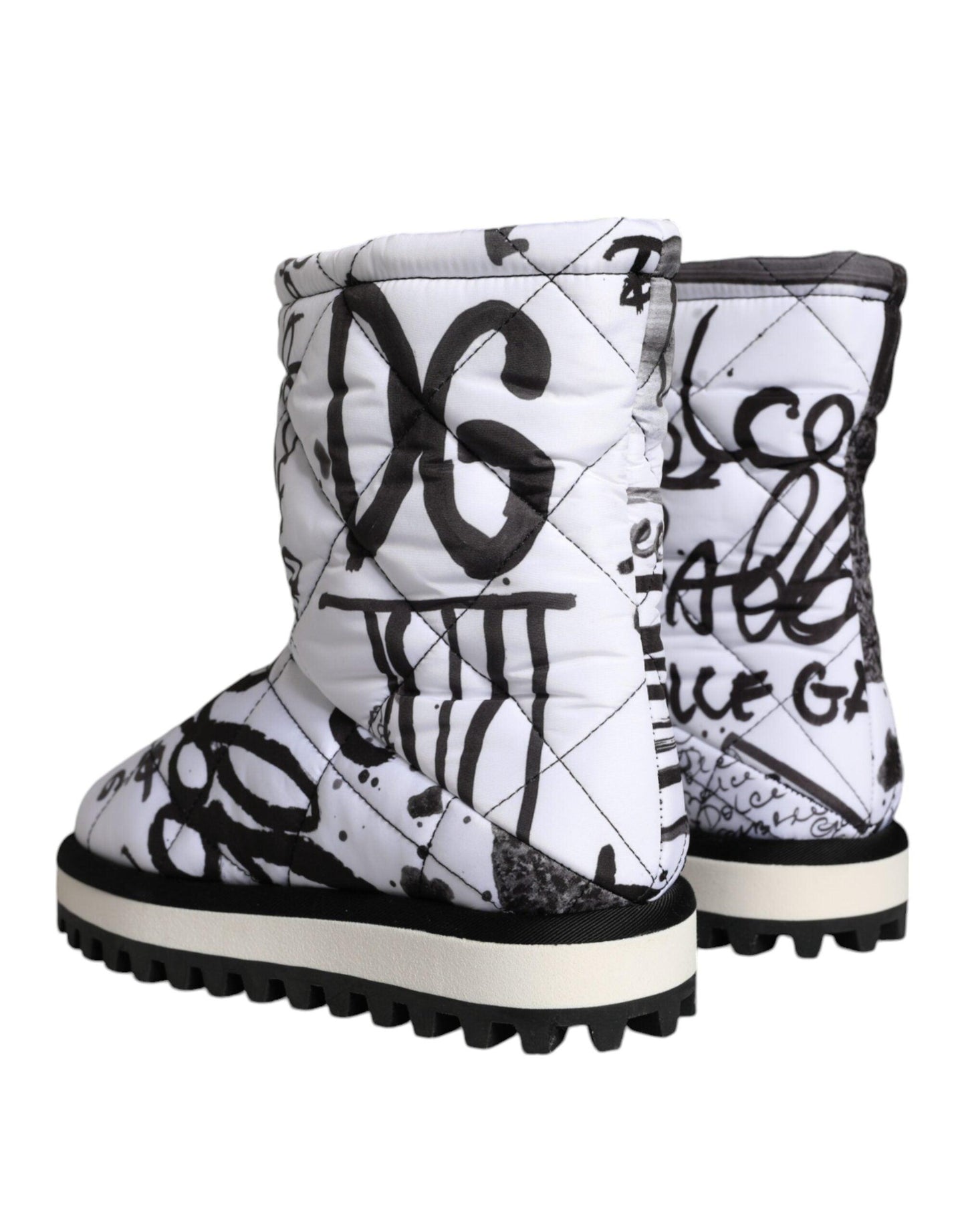 Dolce & Gabbana White Padded Logo Print Mid Calf Boots Shoes - Arichezz.store