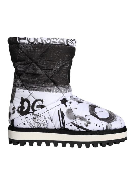 Dolce & Gabbana White Padded Logo Print Mid Calf Boots Shoes - Arichezz.store