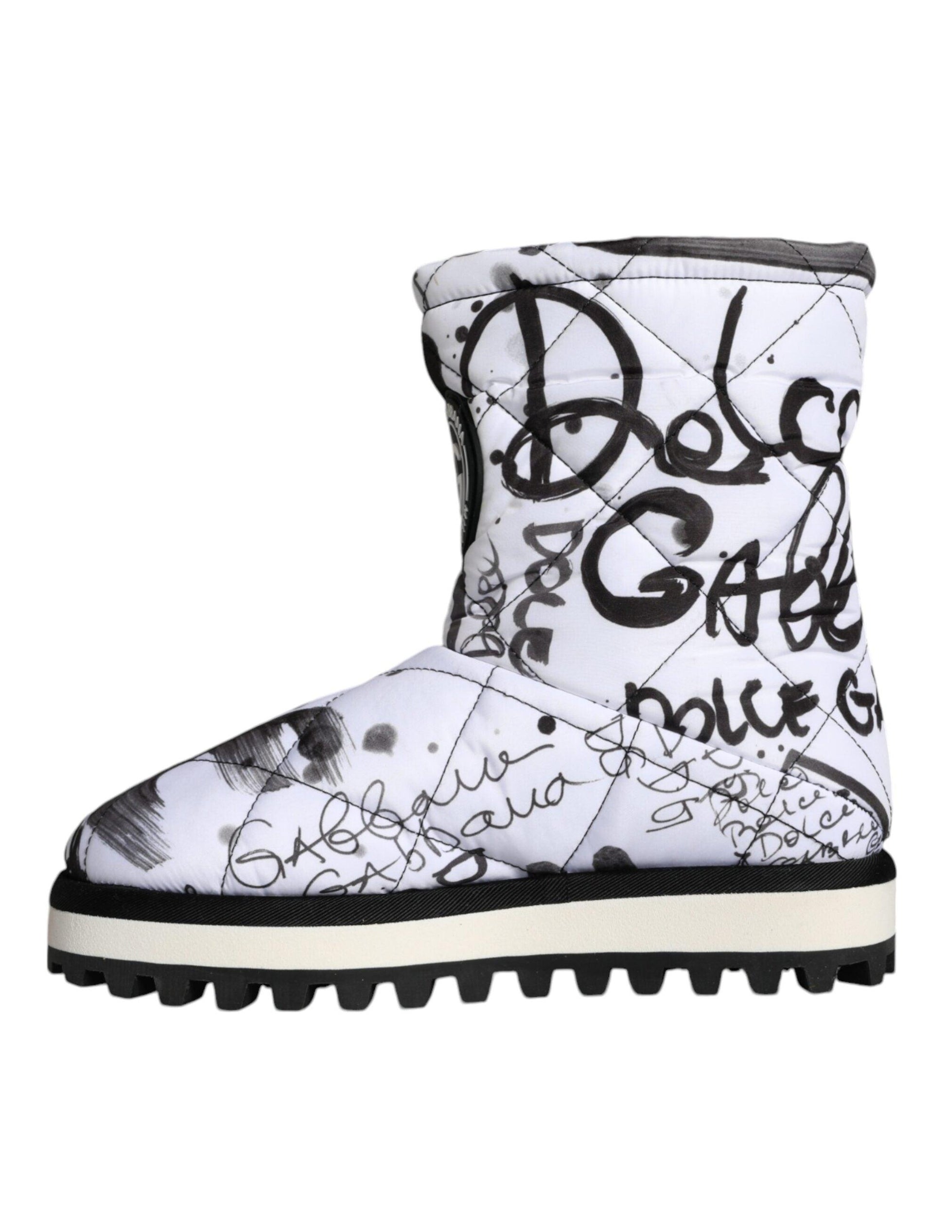 Dolce & Gabbana White Padded Logo Print Mid Calf Boots Shoes - Arichezz.store