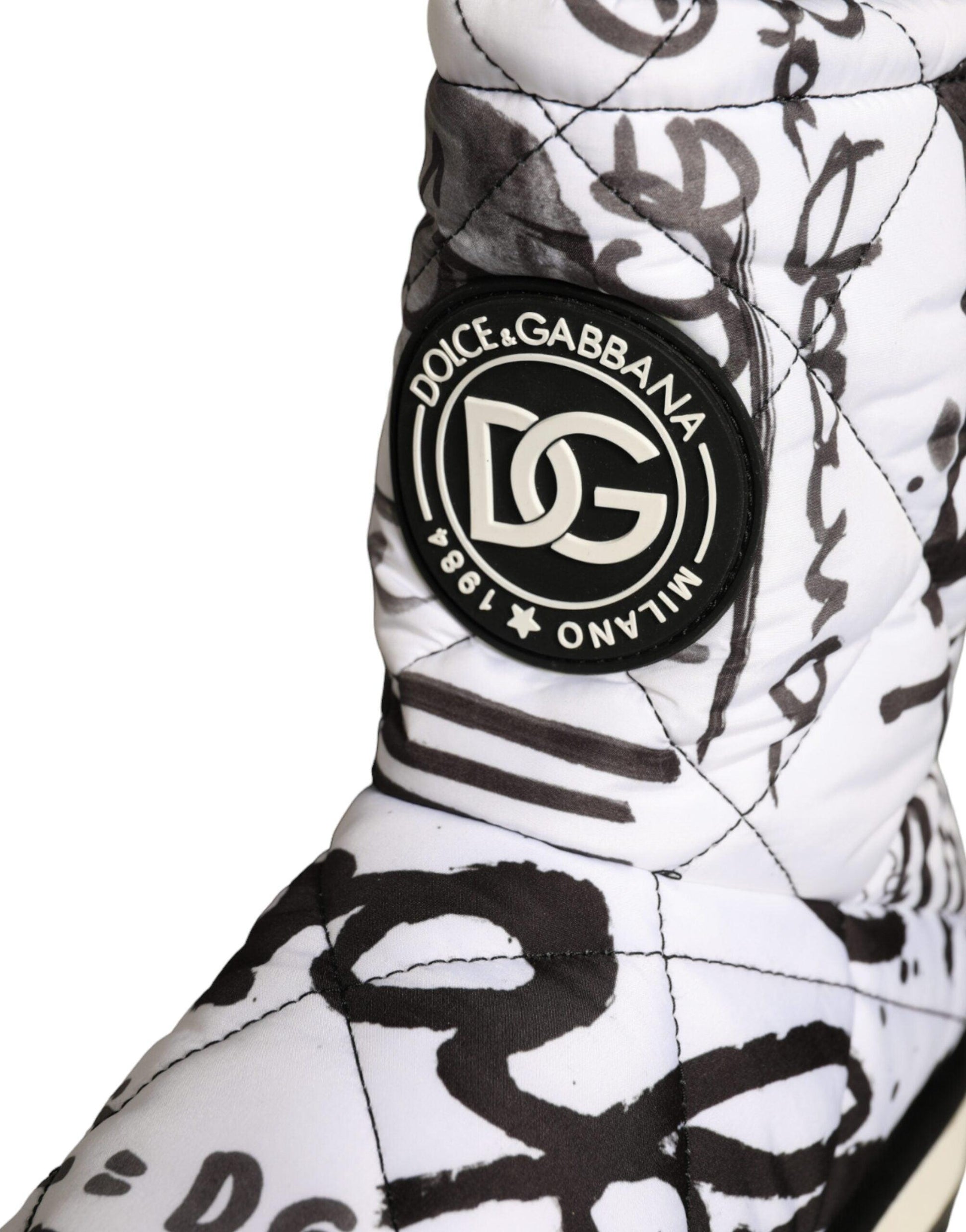 Dolce & Gabbana White Padded Logo Print Mid Calf Boots Shoes - Arichezz.store