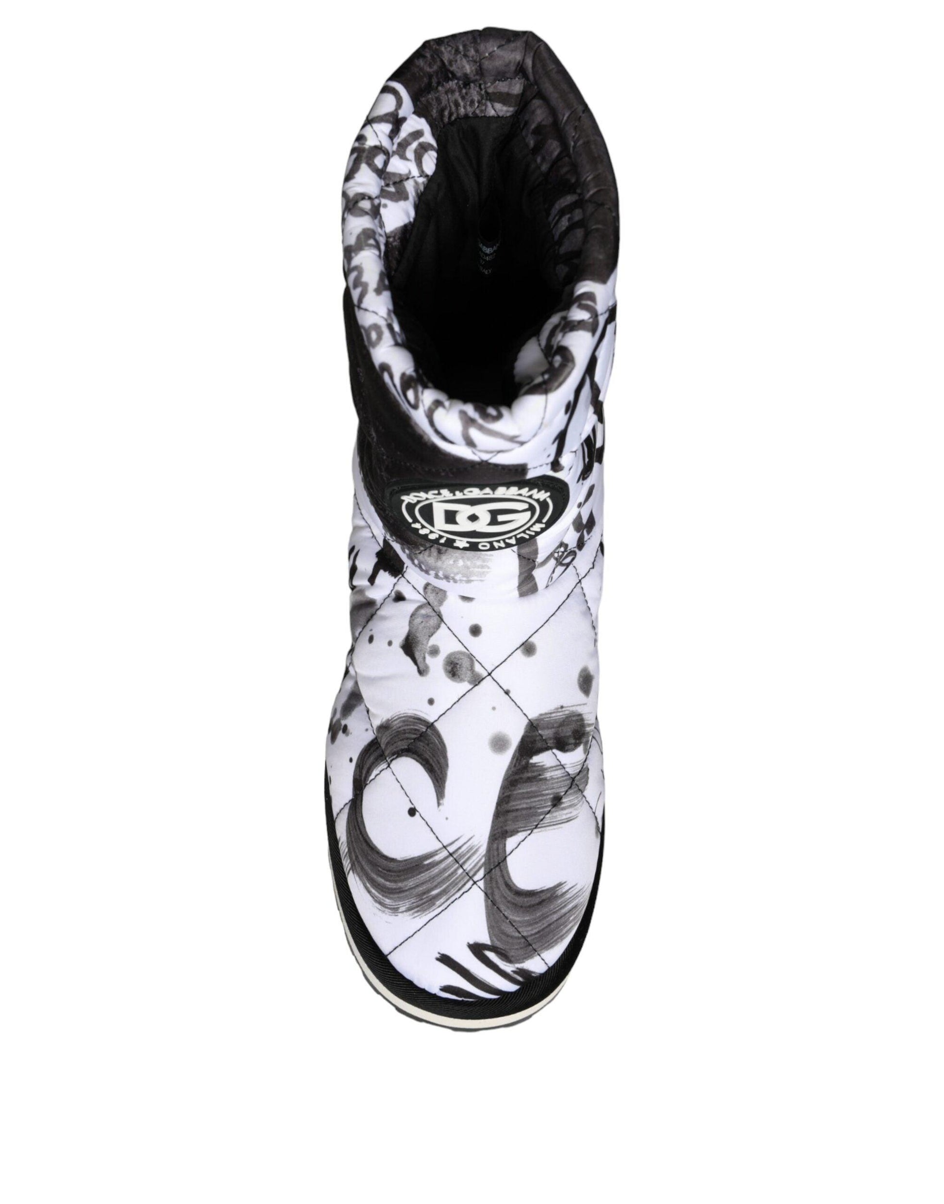 Dolce & Gabbana White Padded Logo Print Mid Calf Boots Shoes - Arichezz.store