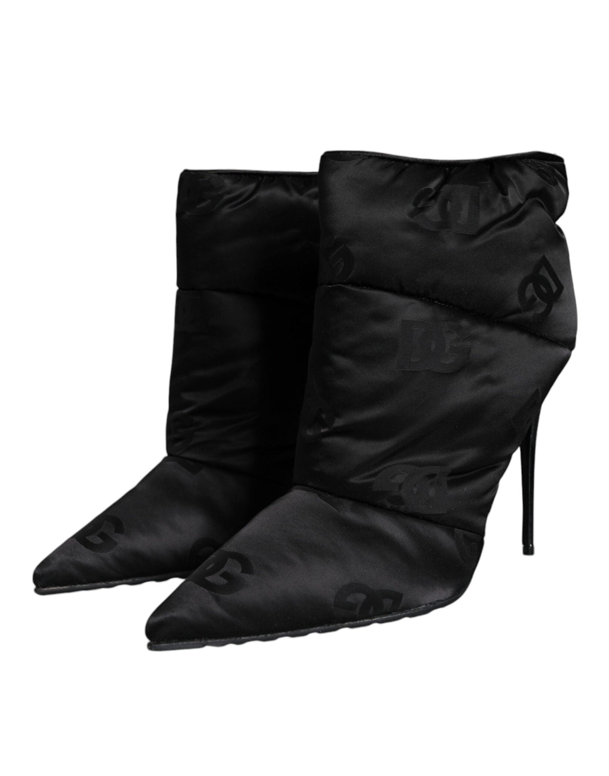 Dolce & Gabbana Black DG Logo Padded Heels Ankle Boots Shoes - Arichezz.store