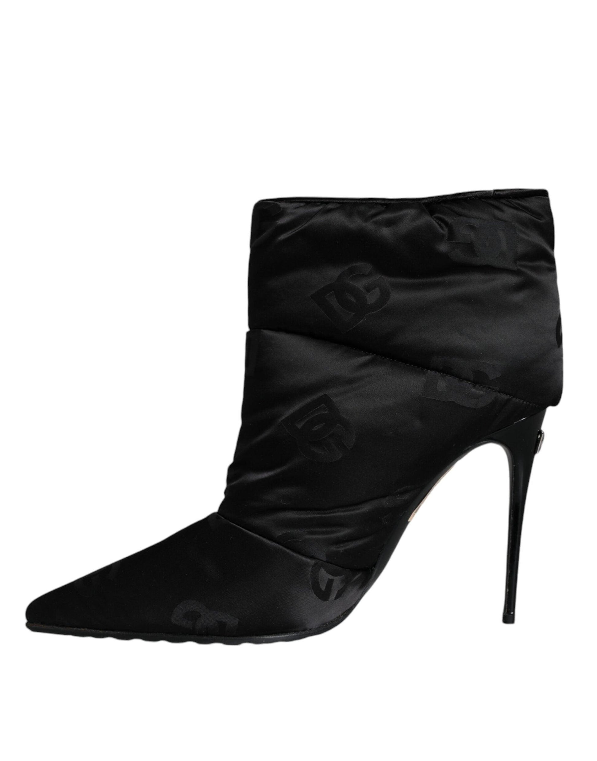 Dolce & Gabbana Black DG Logo Padded Heels Ankle Boots Shoes - Arichezz.store