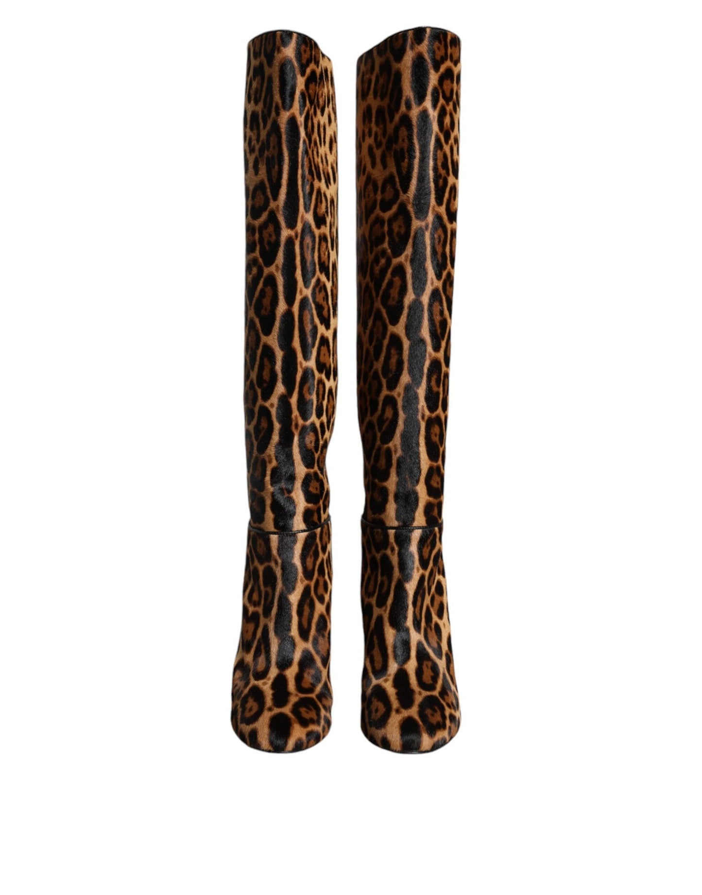 Dolce & Gabbana Beige Black Leopard Knee High Boots Shoes - Arichezz.store