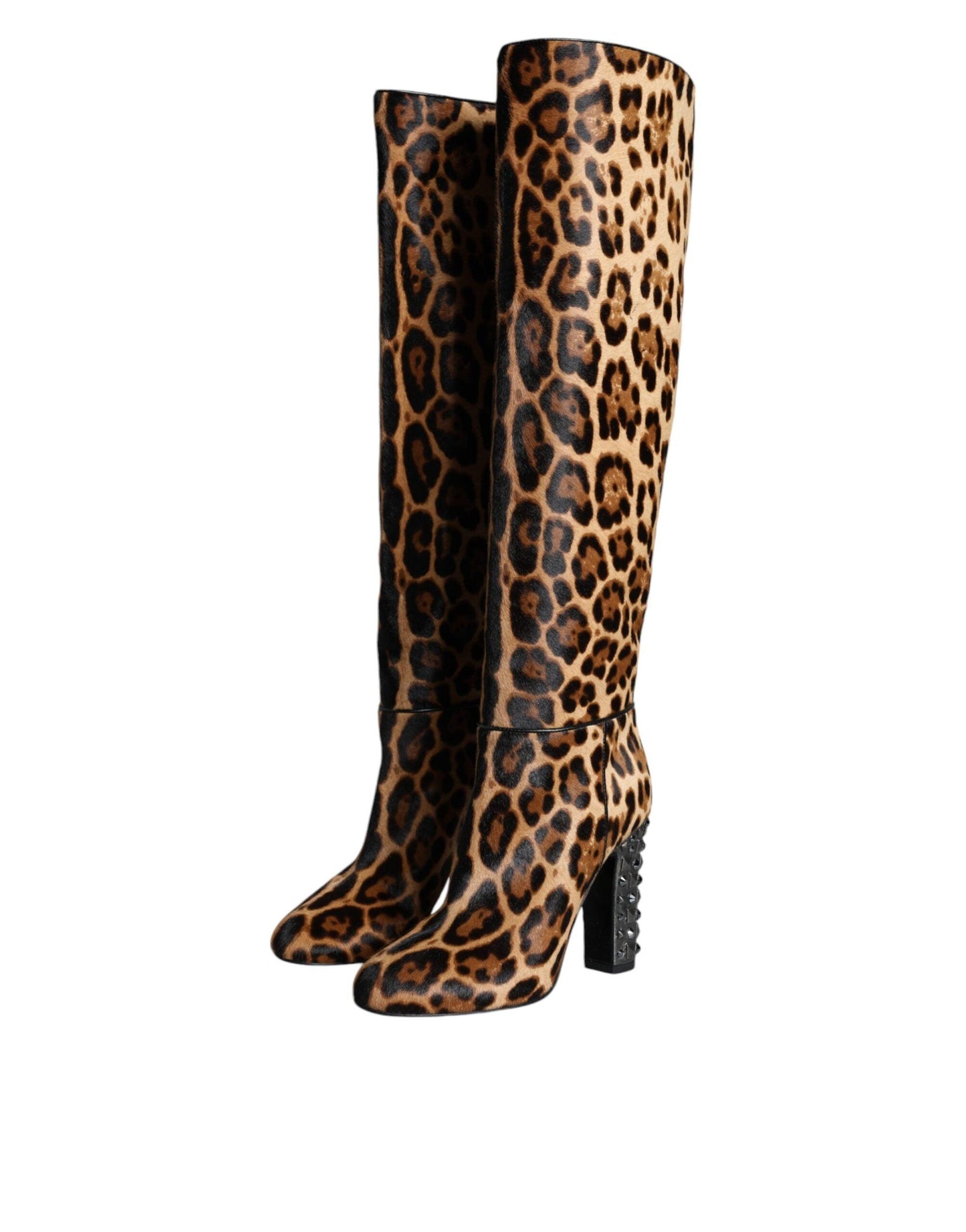 Dolce & Gabbana Beige Black Leopard Knee High Boots Shoes - Arichezz.store