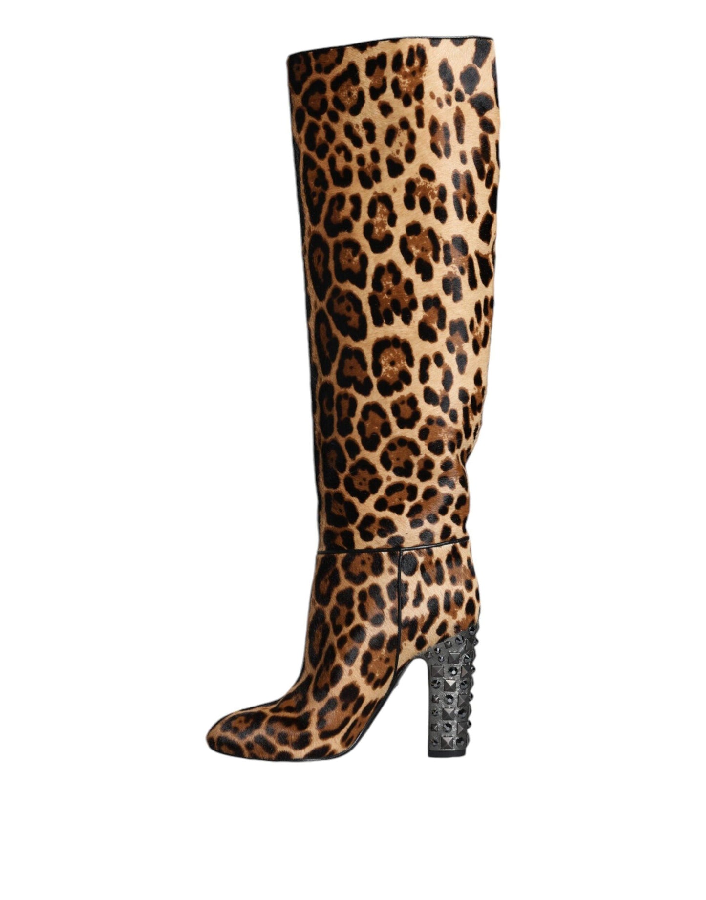 Dolce & Gabbana Beige Black Leopard Knee High Boots Shoes - Arichezz.store