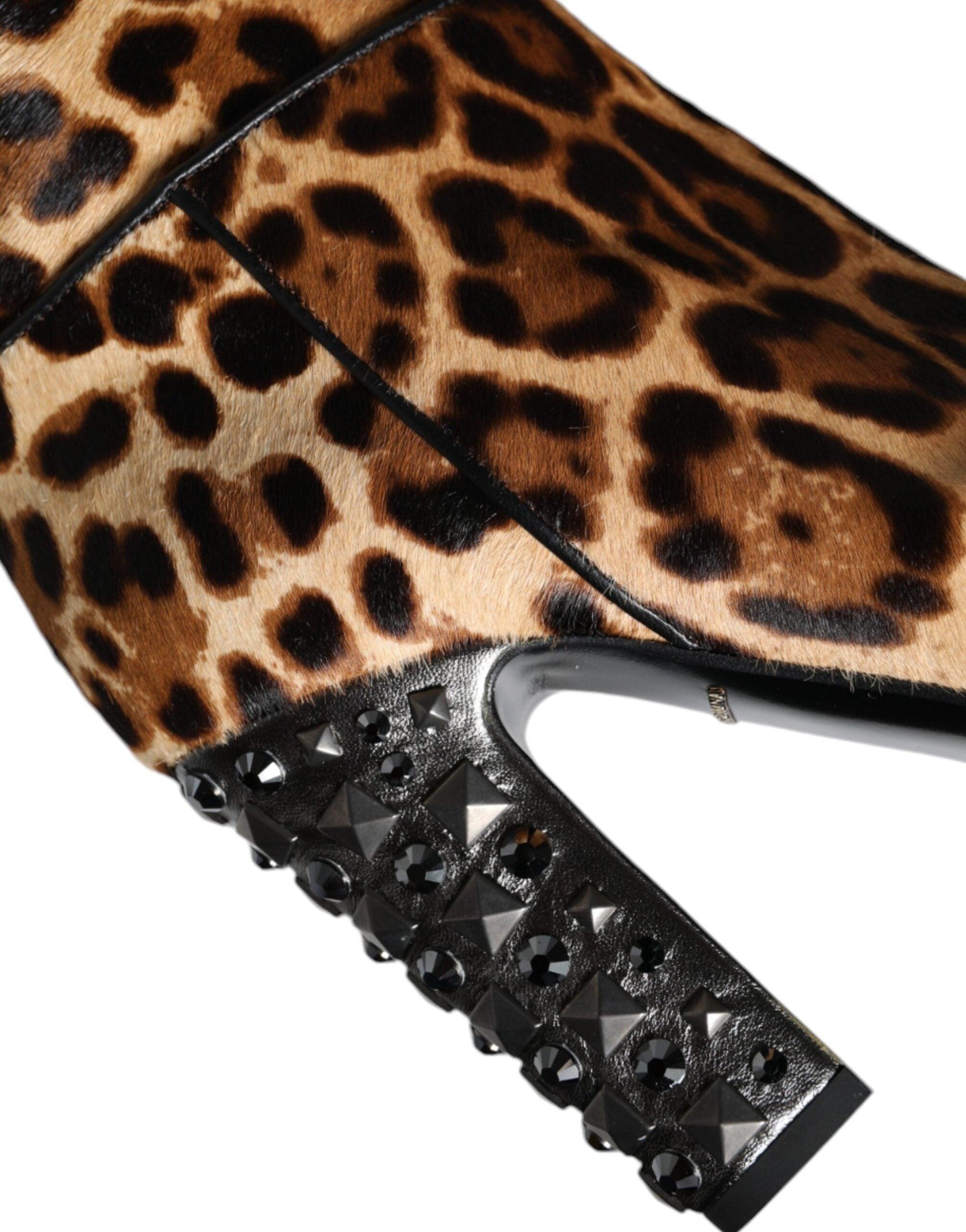 Dolce & Gabbana Beige Black Leopard Knee High Boots Shoes - Arichezz.store