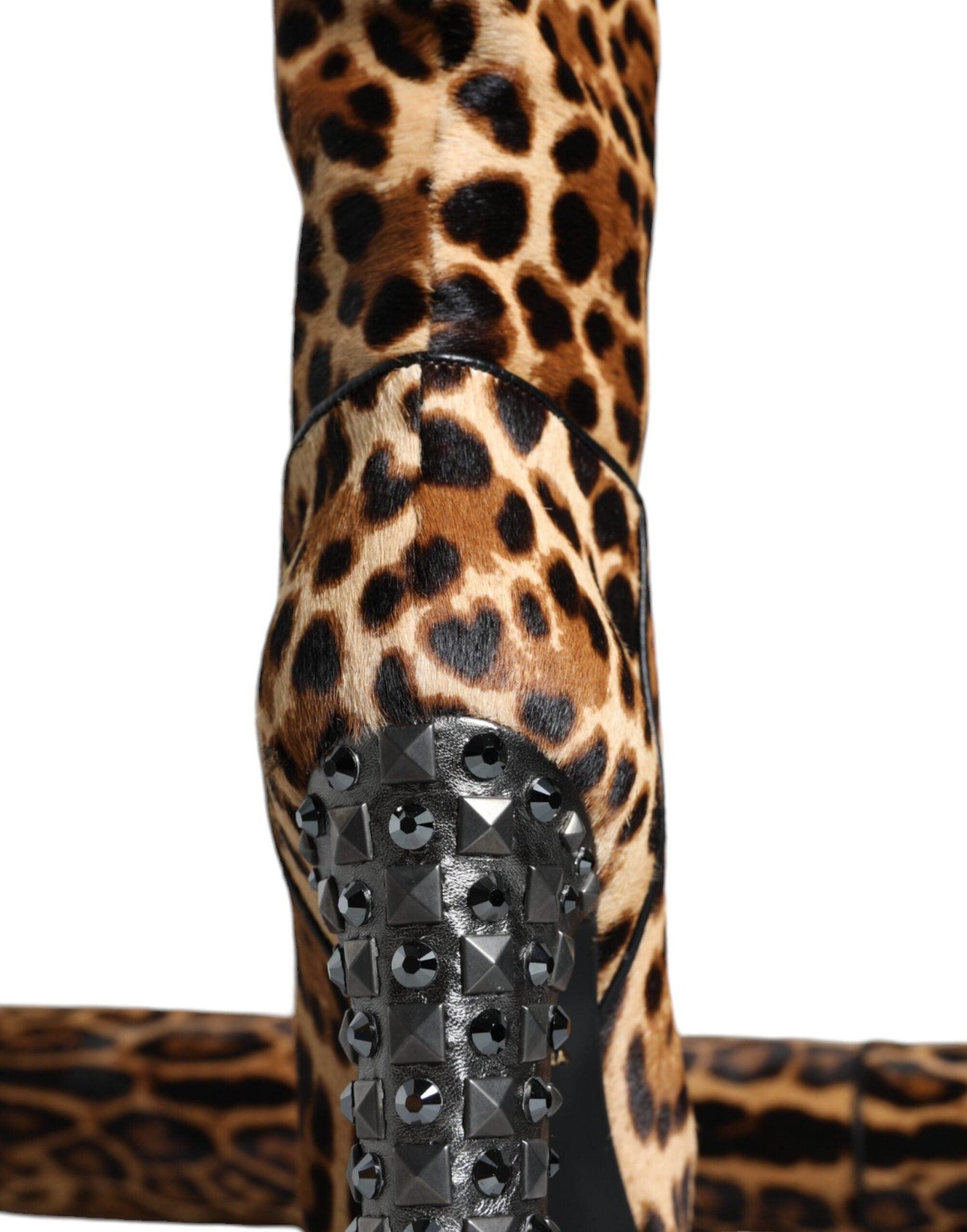 Dolce & Gabbana Beige Black Leopard Knee High Boots Shoes - Arichezz.store