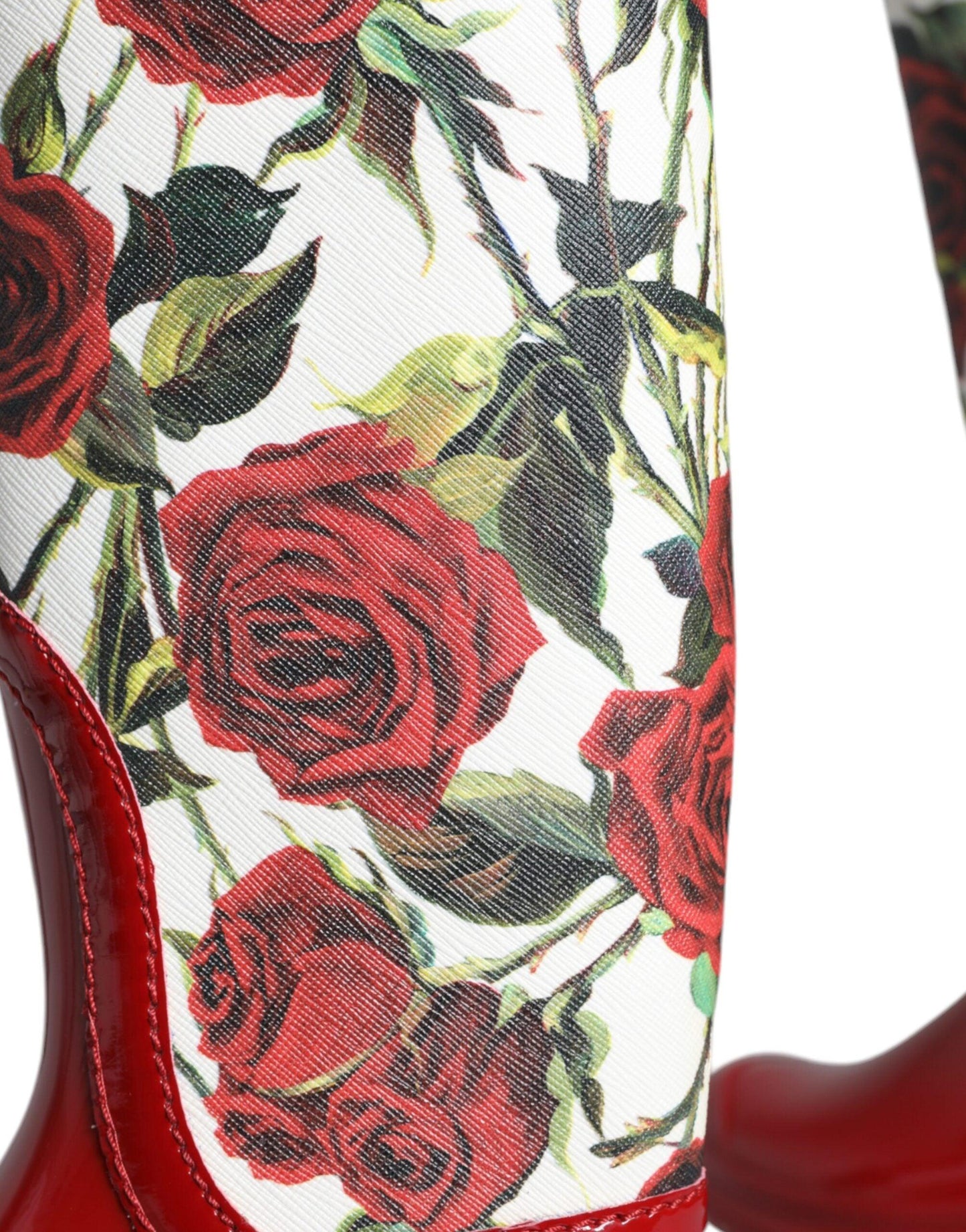 Dolce & Gabbana Red Floral Rubber Knee High Flat Boots Shoes - Arichezz.store