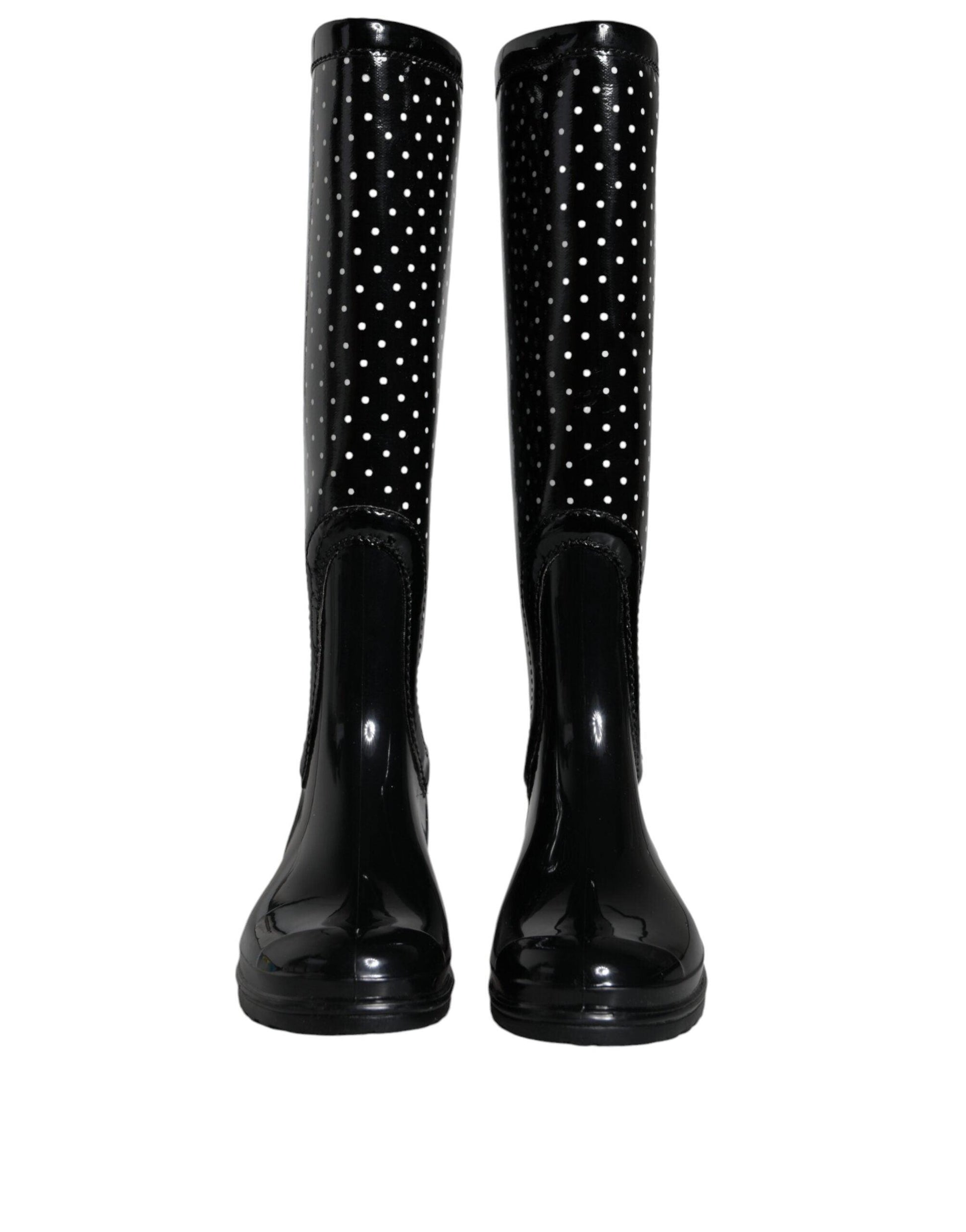 Dolce & Gabbana Black Polka Dot Rubber Knee High Boots Shoes - Arichezz.store