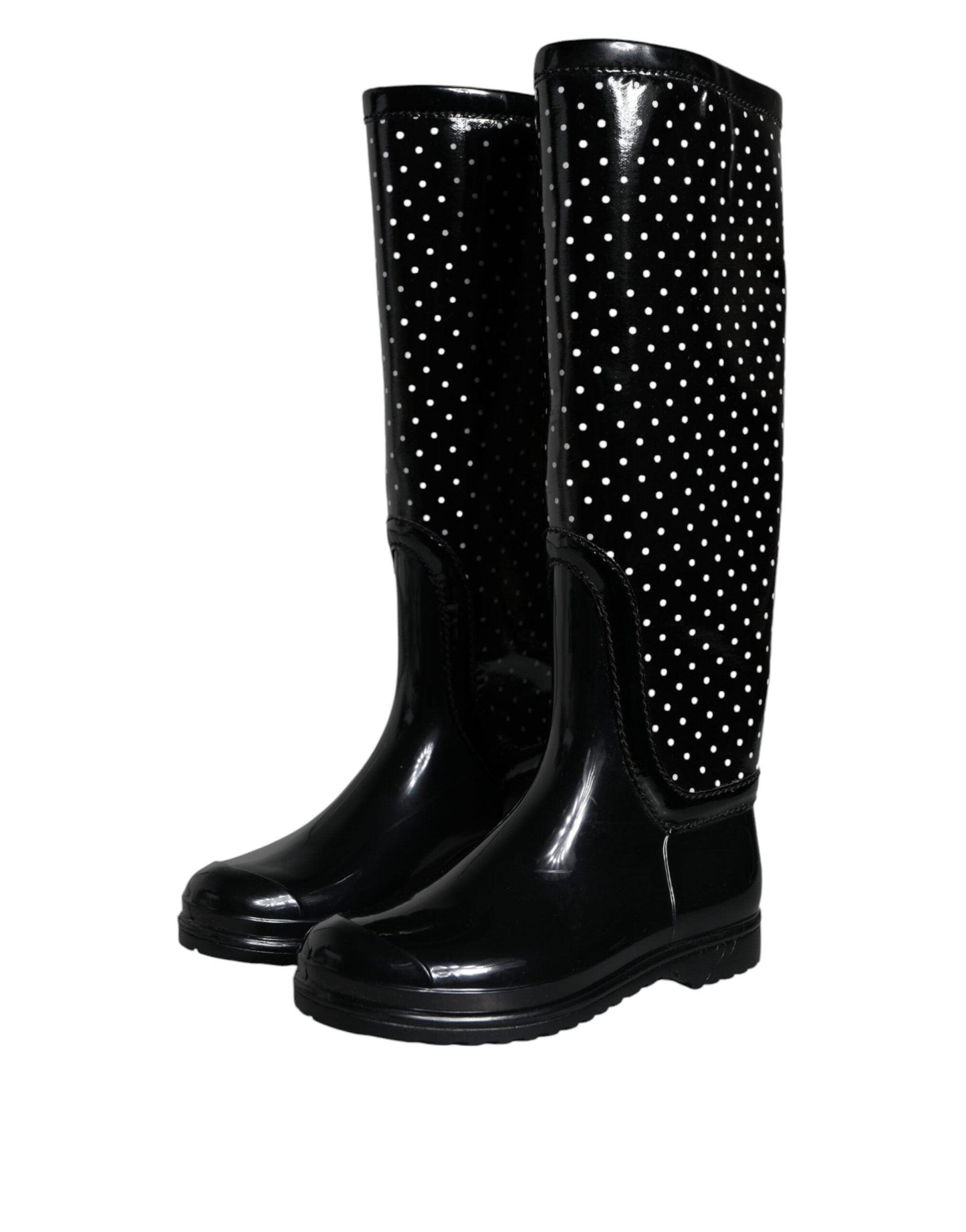 Dolce & Gabbana Black Polka Dot Rubber Knee High Boots Shoes - Arichezz.store