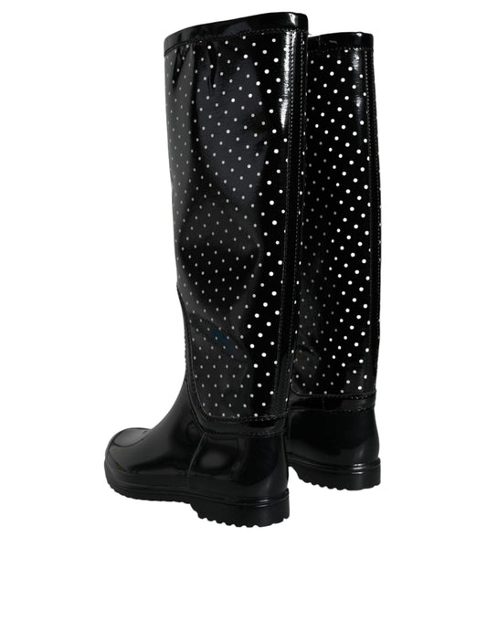 Dolce & Gabbana Black Polka Dot Rubber Knee High Boots Shoes - Arichezz.store