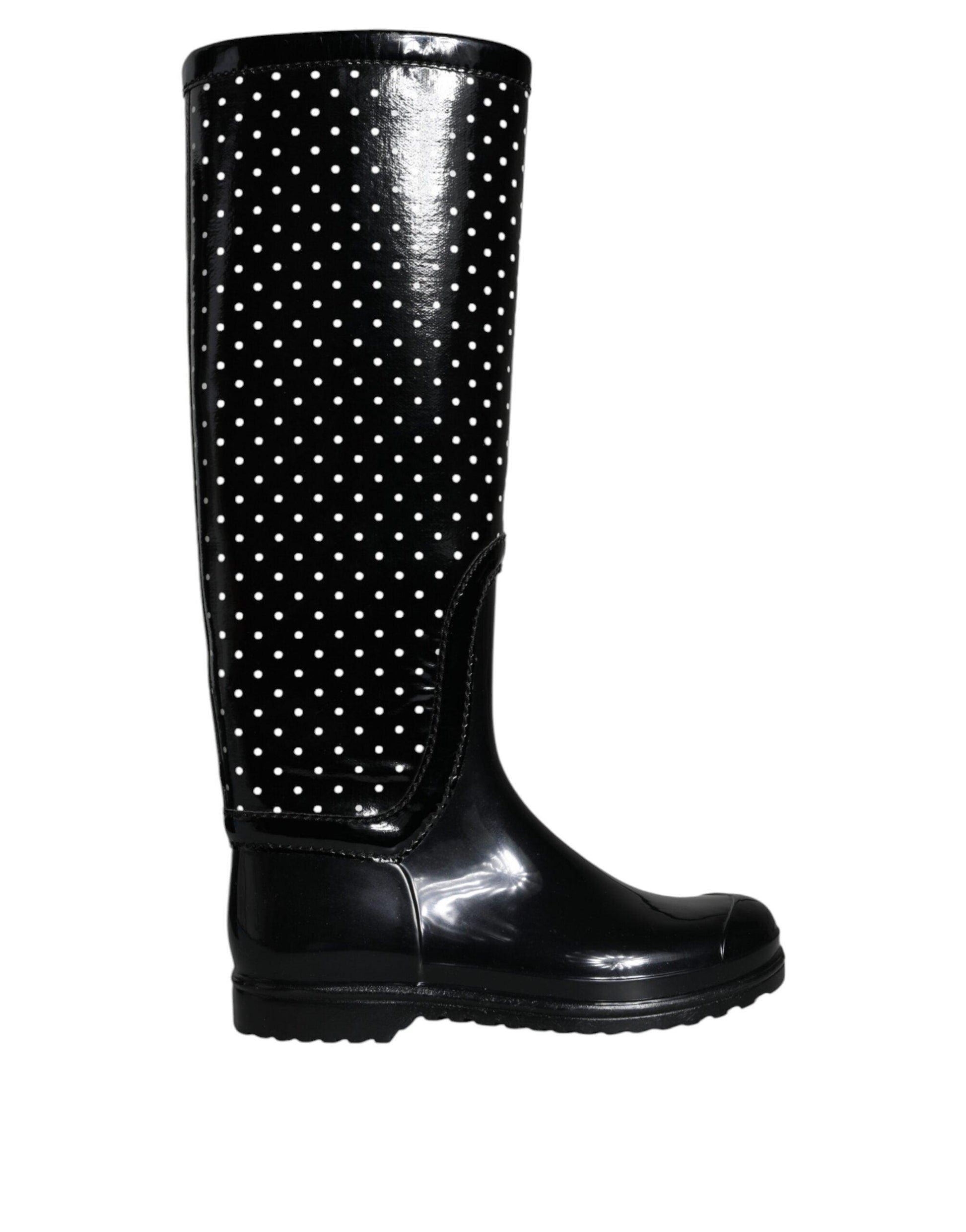 Dolce & Gabbana Black Polka Dot Rubber Knee High Boots Shoes - Arichezz.store